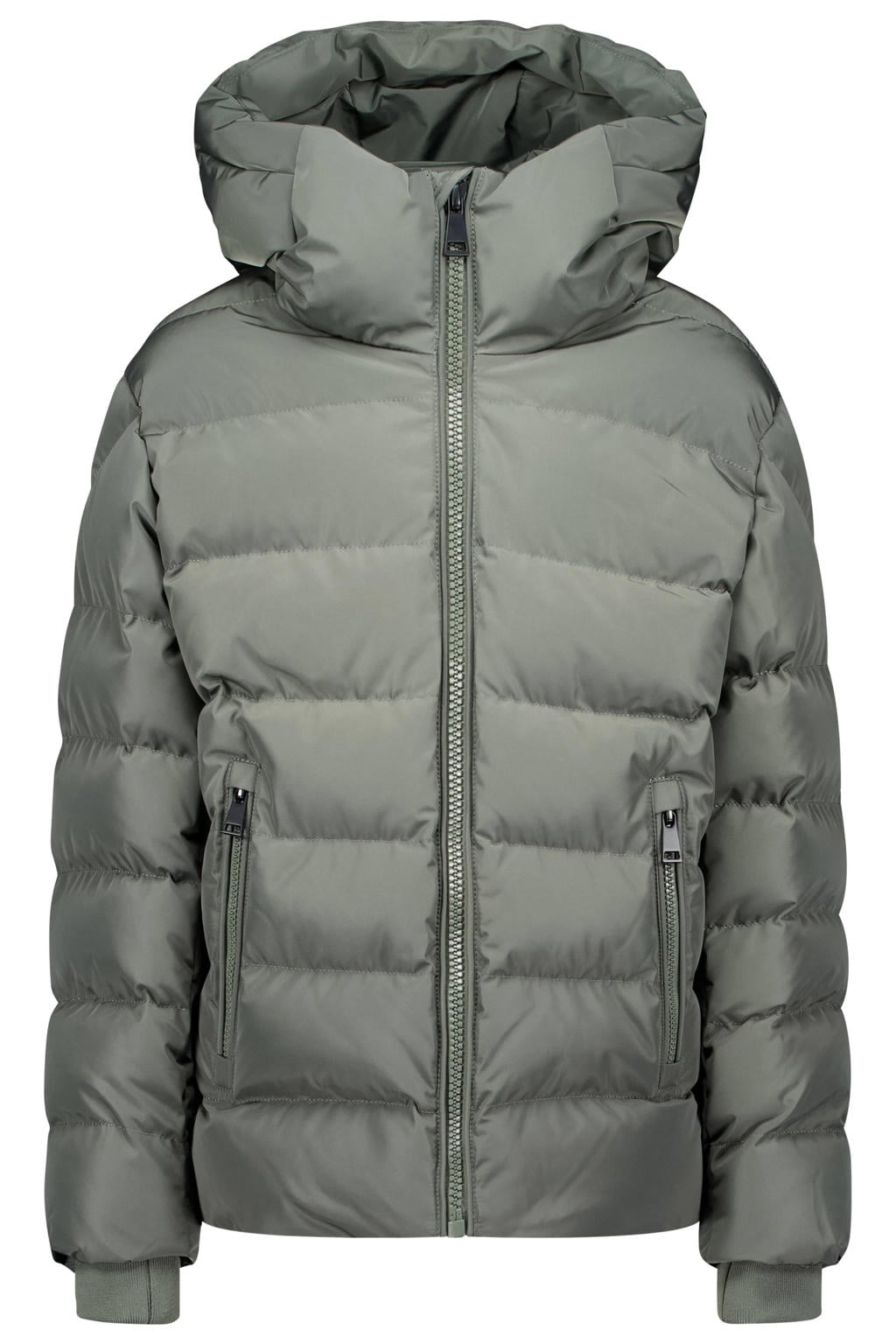 Groene jongens Airforce gewatteerde jas van polyester met effen, lange mouwen, capuchon en ritssluiting