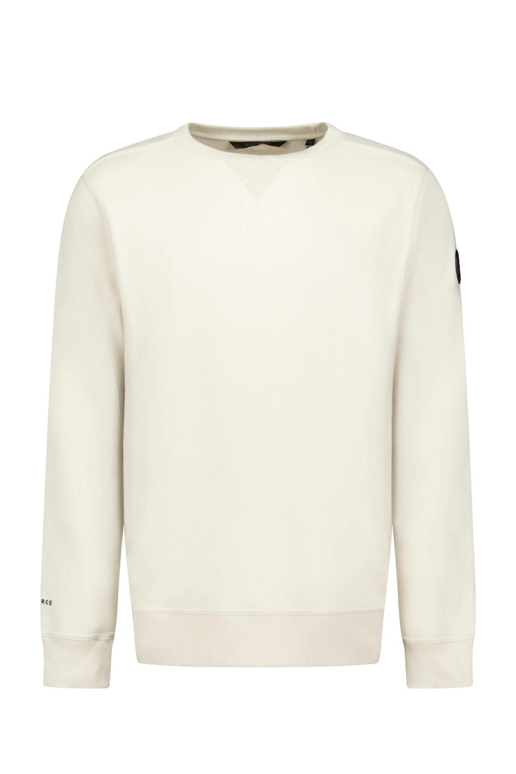 Ecru jongens Airforce sweater van katoen met effen, lange mouwen, ronde hals en geribde boorden