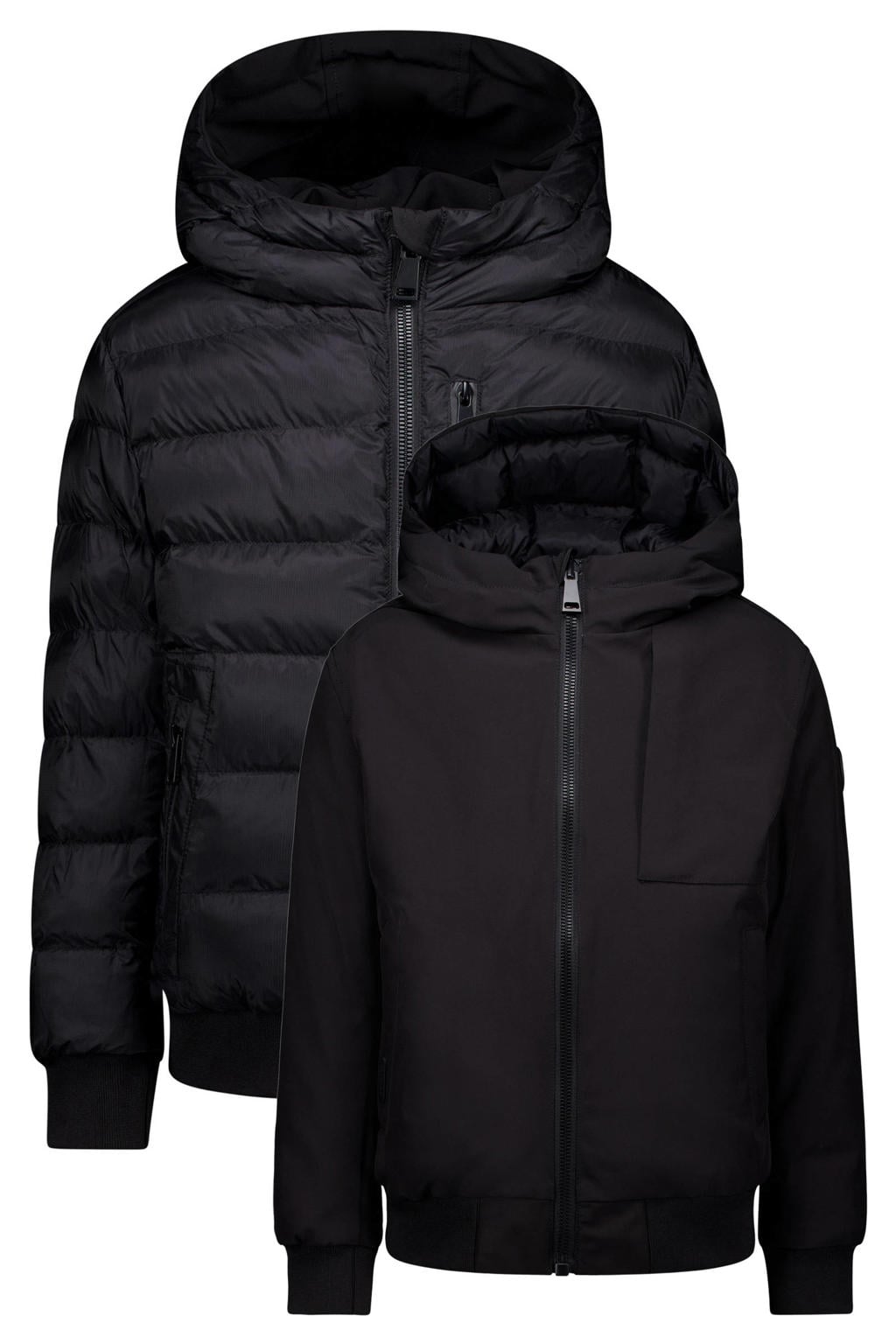 Zwarte jongens Airforce reversible jas van polyester met effen, lange mouwen, capuchon en ritssluiting