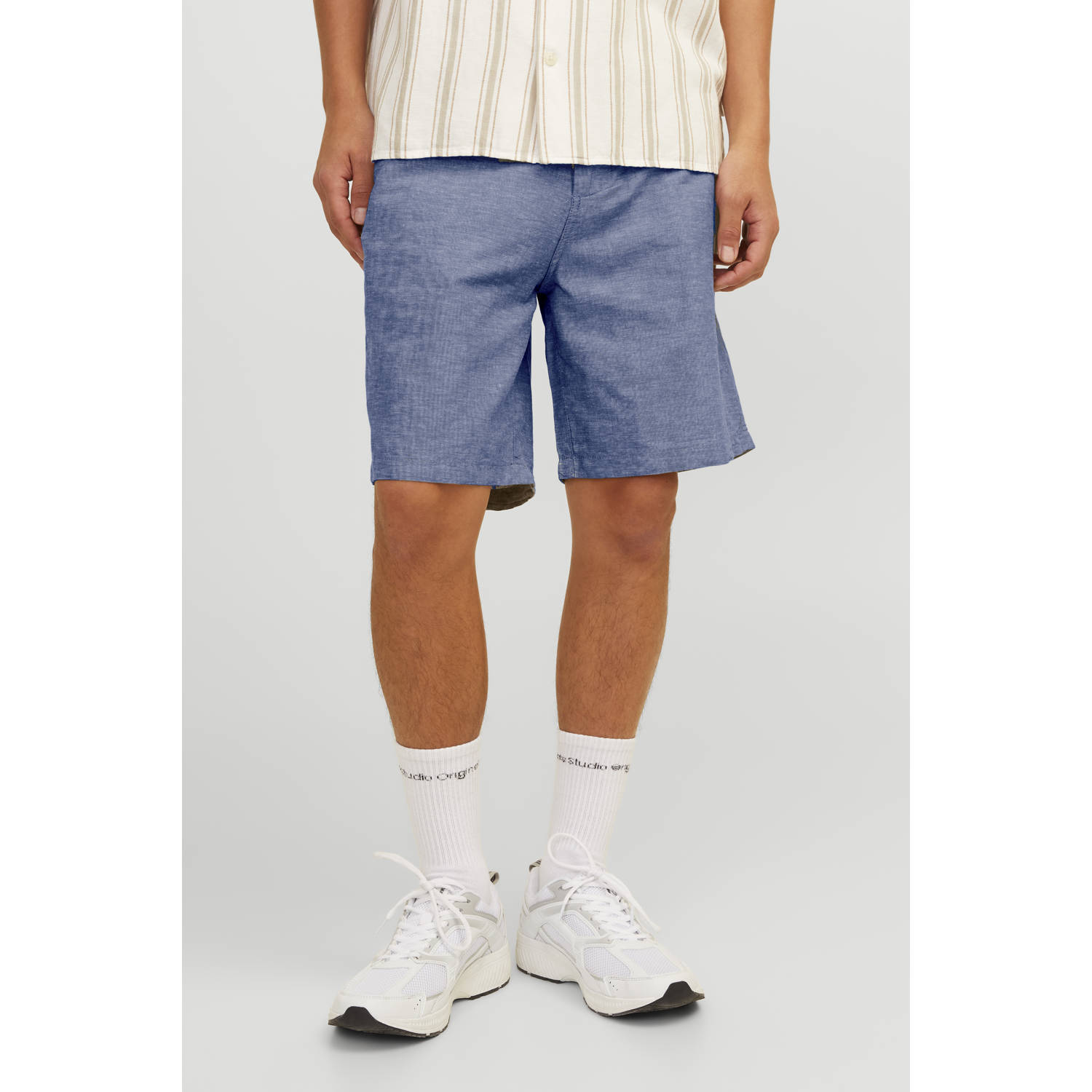 JACK & JONES PANTS STUDIO linnen regular chino short JPSTACE grijsblauw