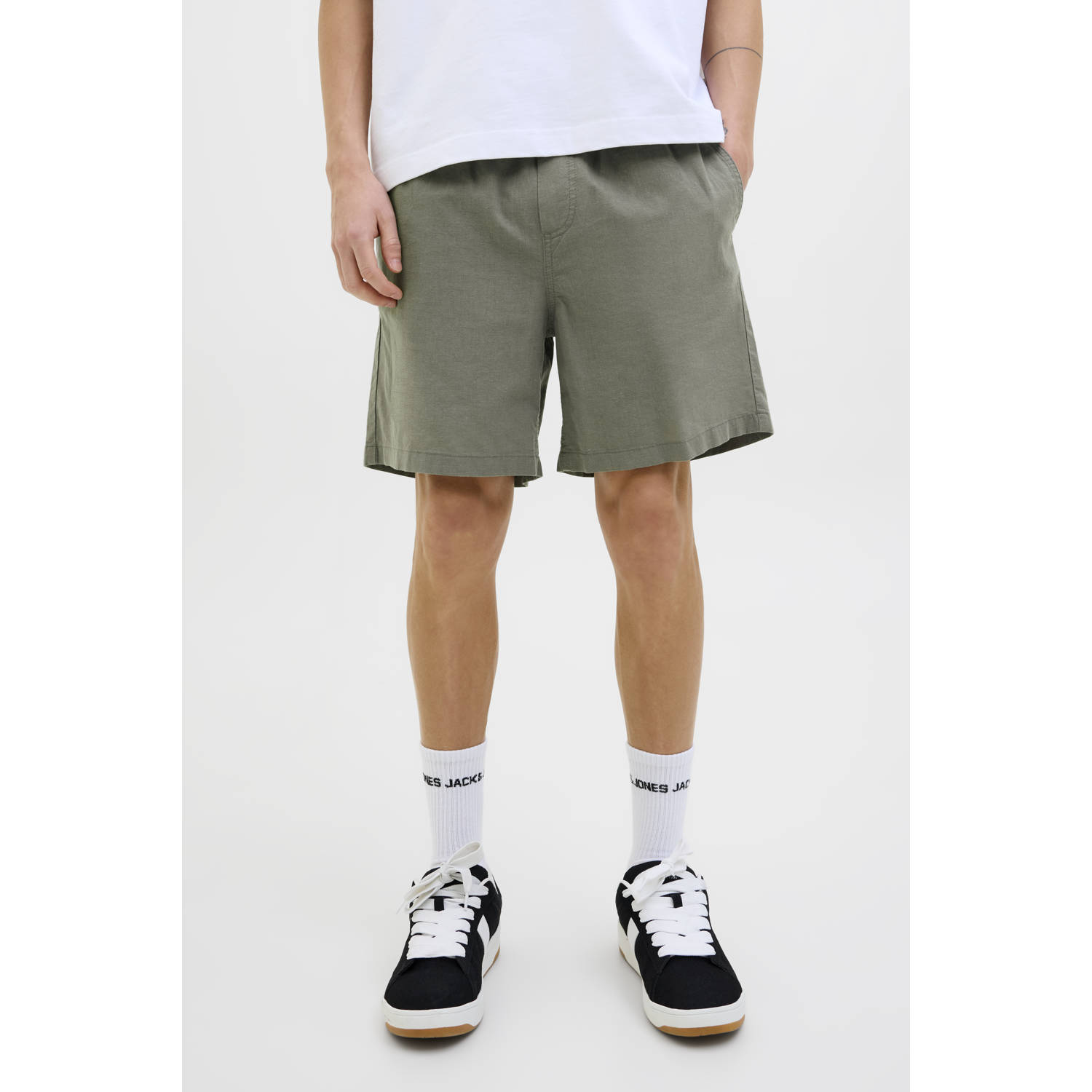 JACK & JONES PANTS STUDIO linnen regular casual short JPSTJAIDEN groen