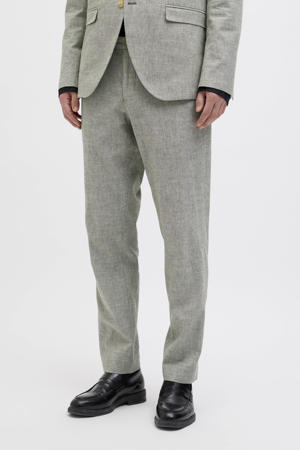 gemêleerde slim fit pantalon JPRRIVIERA met linnen groen