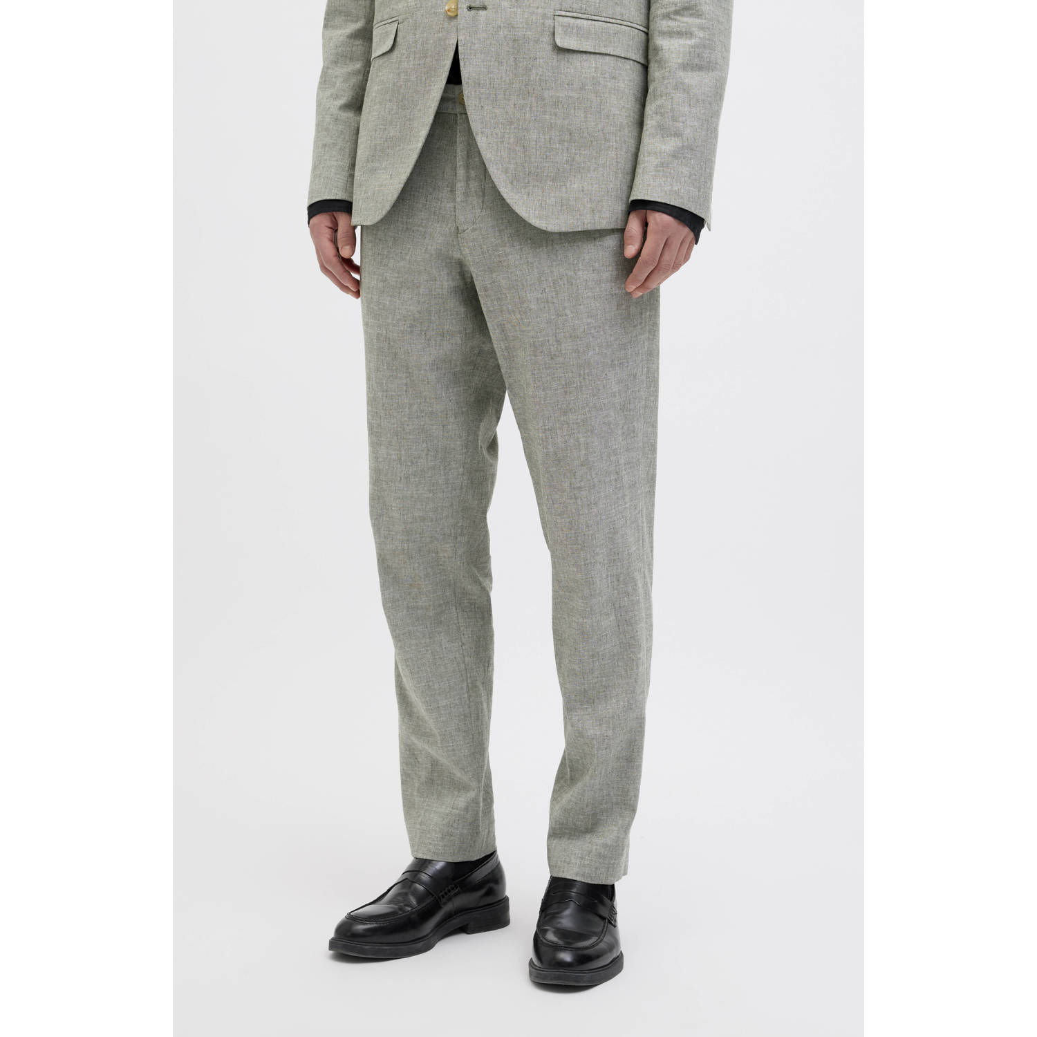 JACK & JONES PREMIUM gemêleerde slim fit pantalon JPRRIVIERA met linnen groen