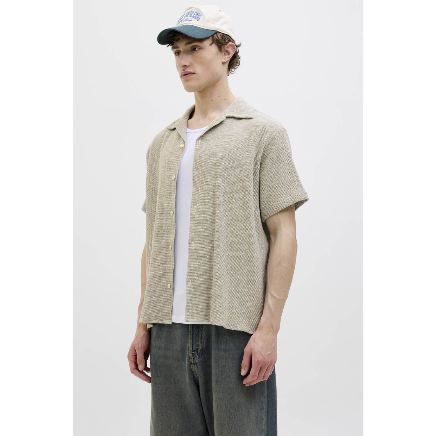 JACK & JONES ORIGINALS relaxed overhemd JORCOBA grijsgroen