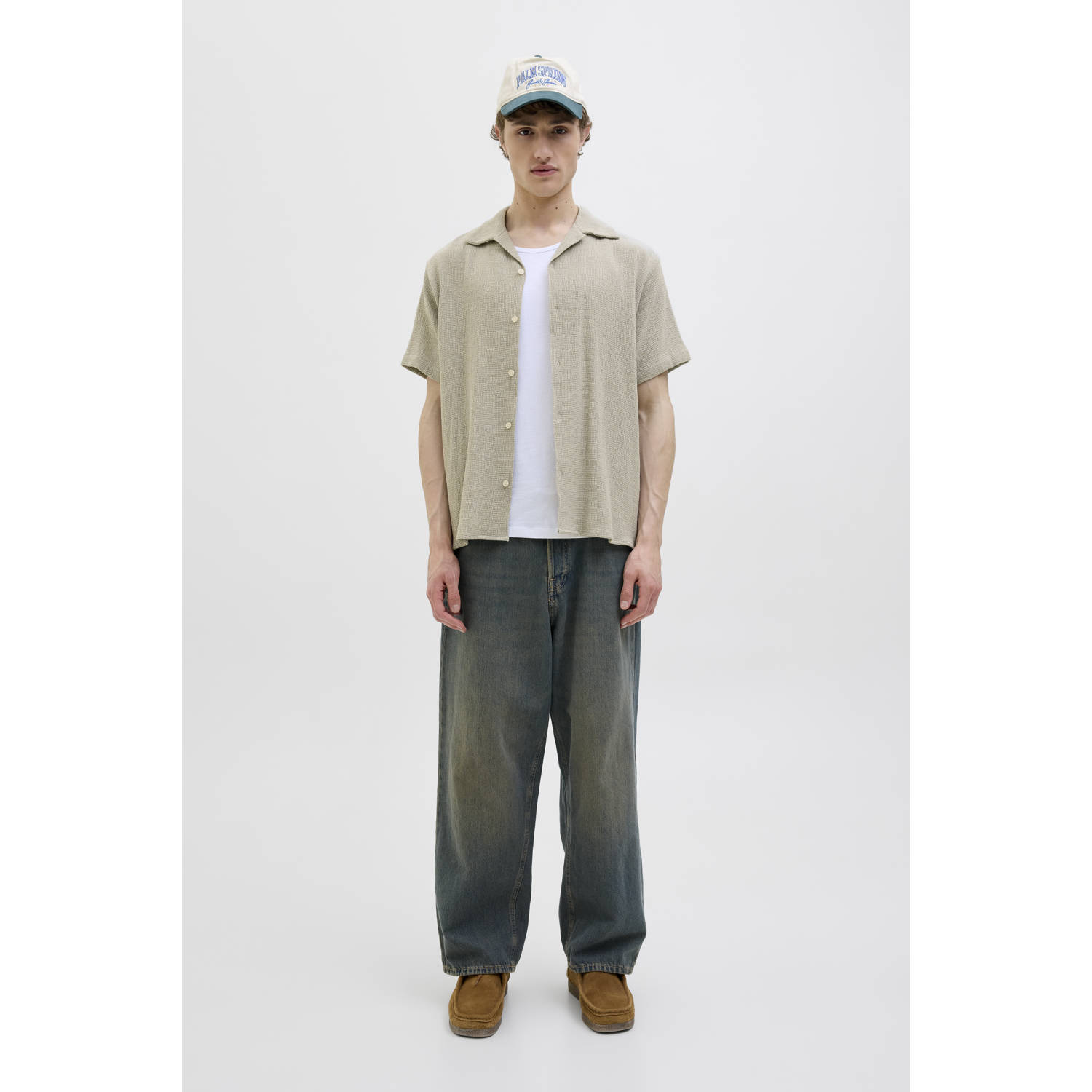 JACK & JONES ORIGINALS relaxed overhemd JORCOBA grijsgroen