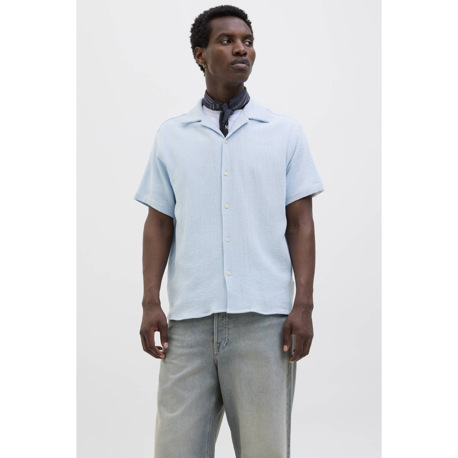 JACK & JONES ORIGINALS relaxed overhemd JORCOBA lichtblauw