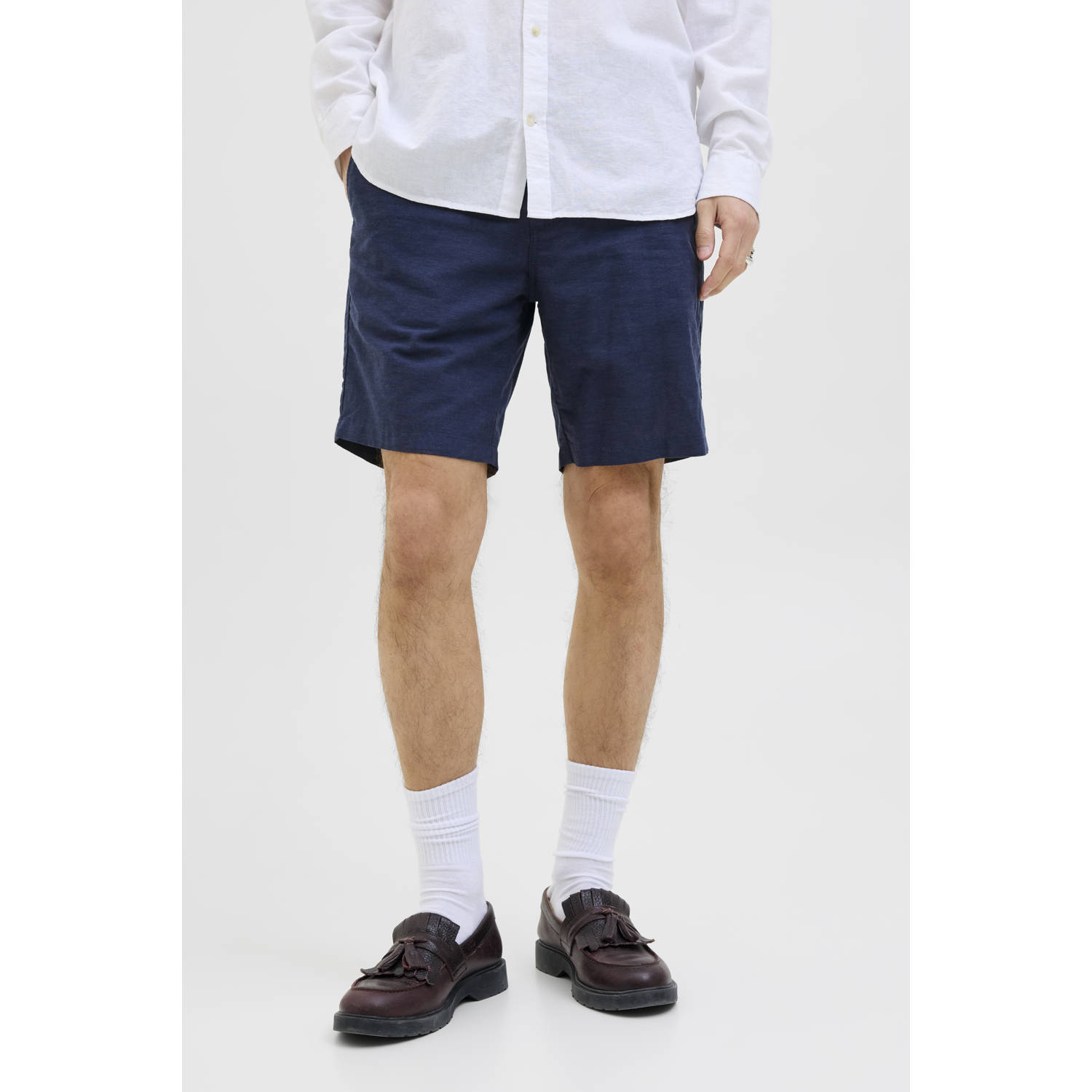 JACK & JONES PANTS STUDIO linnen regular chino short JPSTACE donkerblauw