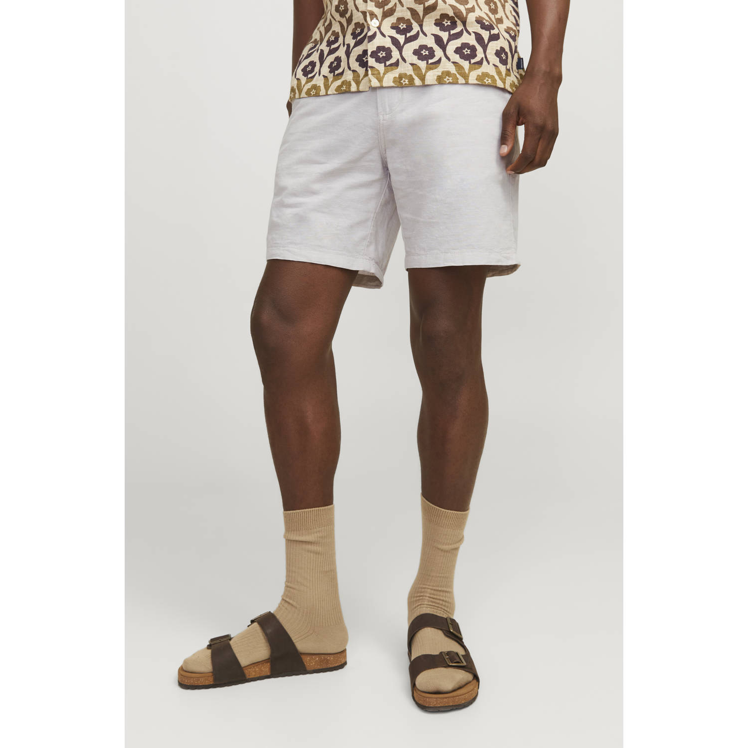 JACK & JONES PANTS STUDIO linnen regular chino short JPSTACE lichtgrijs