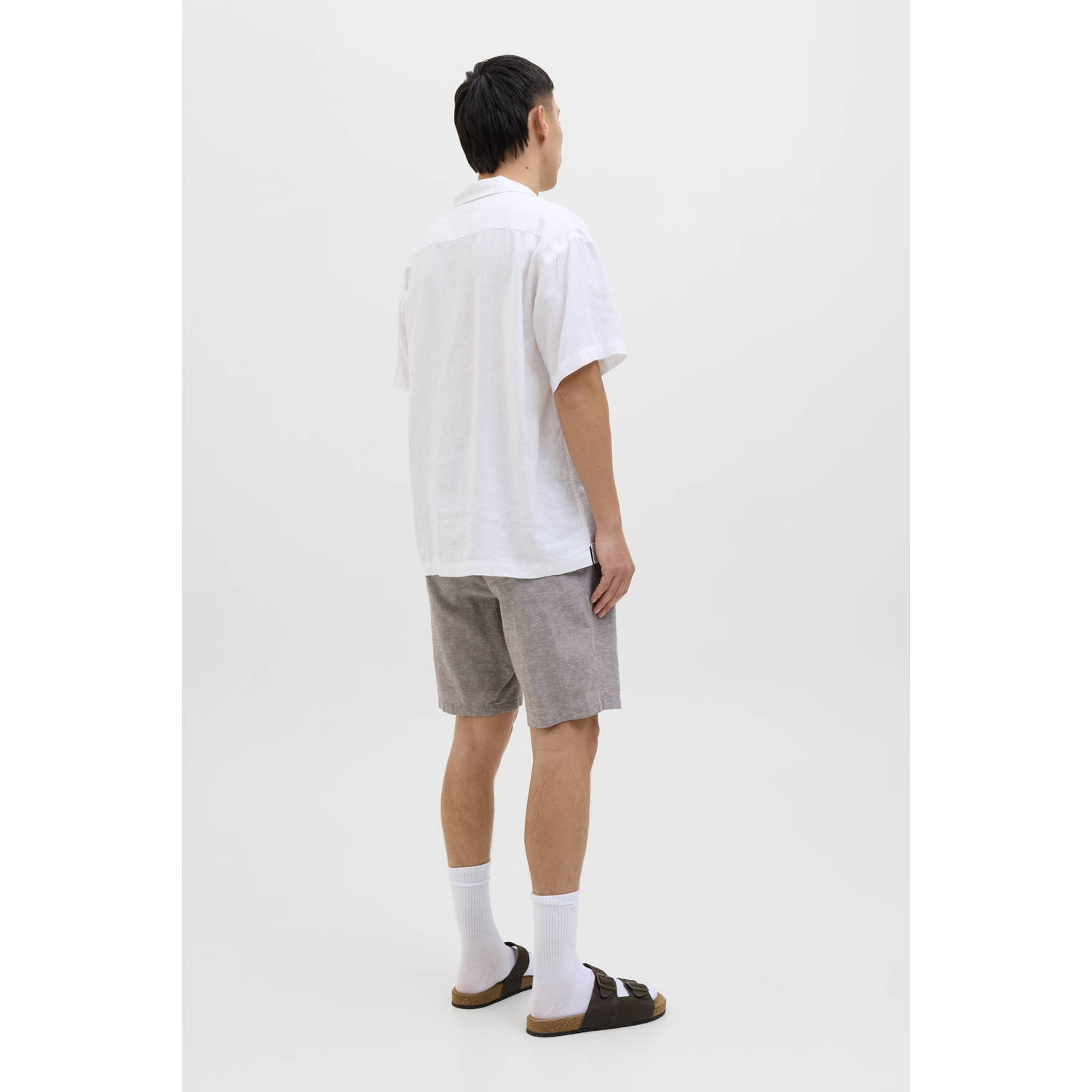 JACK & JONES PANTS STUDIO linnen regular chino short JPSTACE taupe