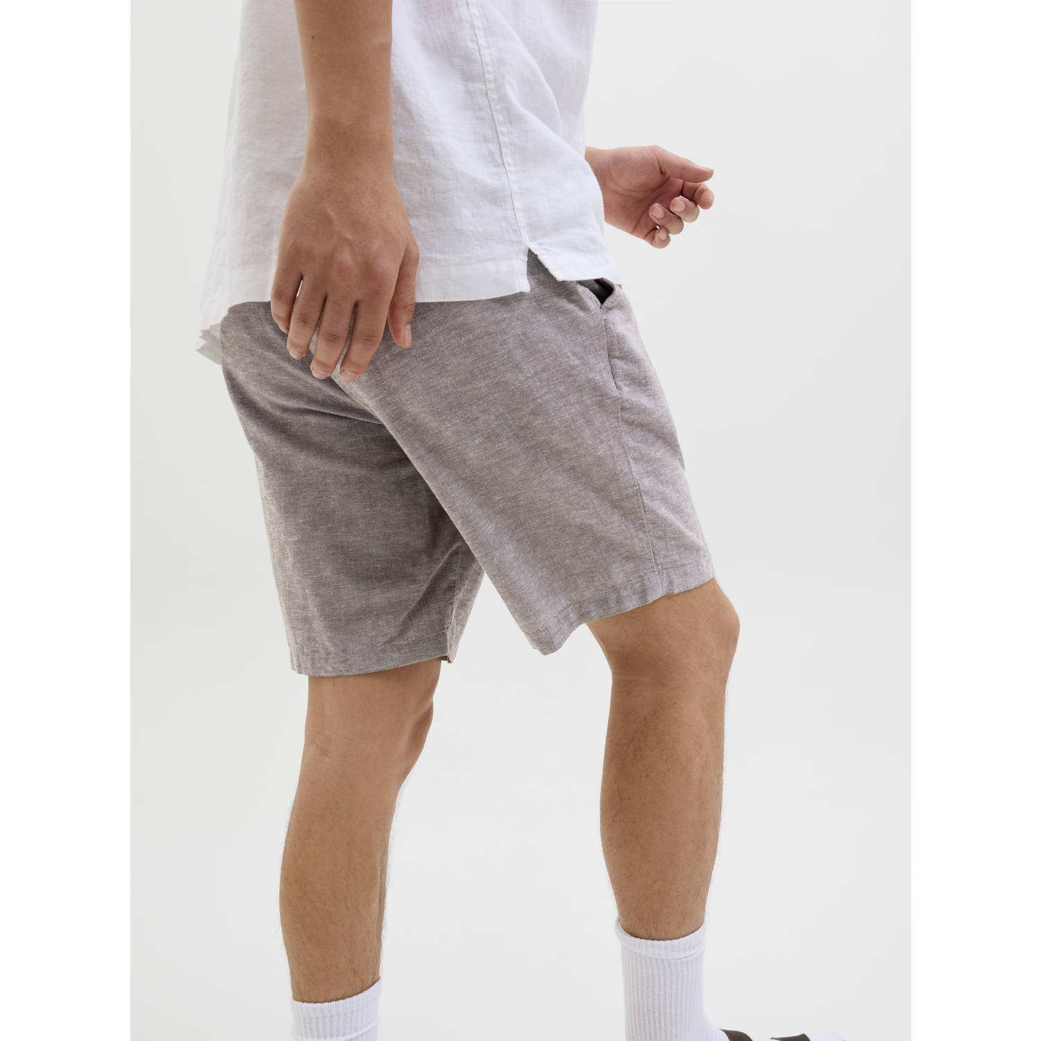 JACK & JONES PANTS STUDIO linnen regular chino short JPSTACE taupe