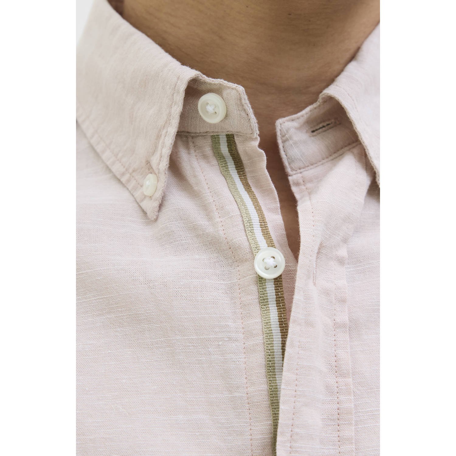 JACK & JONES PREMIUM linnen casual overhemd lichtroze