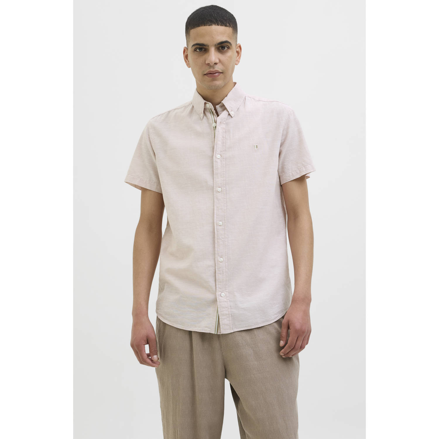 JACK & JONES PREMIUM linnen casual overhemd lichtroze
