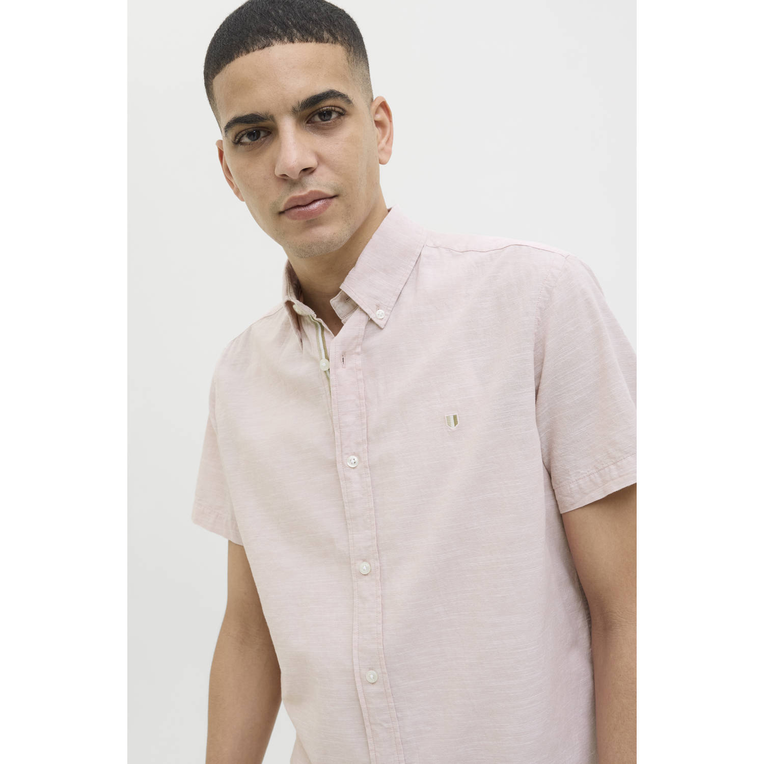 JACK & JONES PREMIUM linnen casual overhemd lichtroze