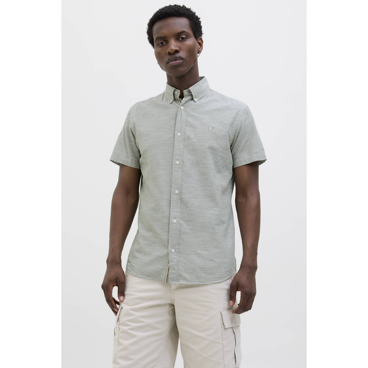 JACK & JONES PREMIUM linnen casual overhemd grijsgroen