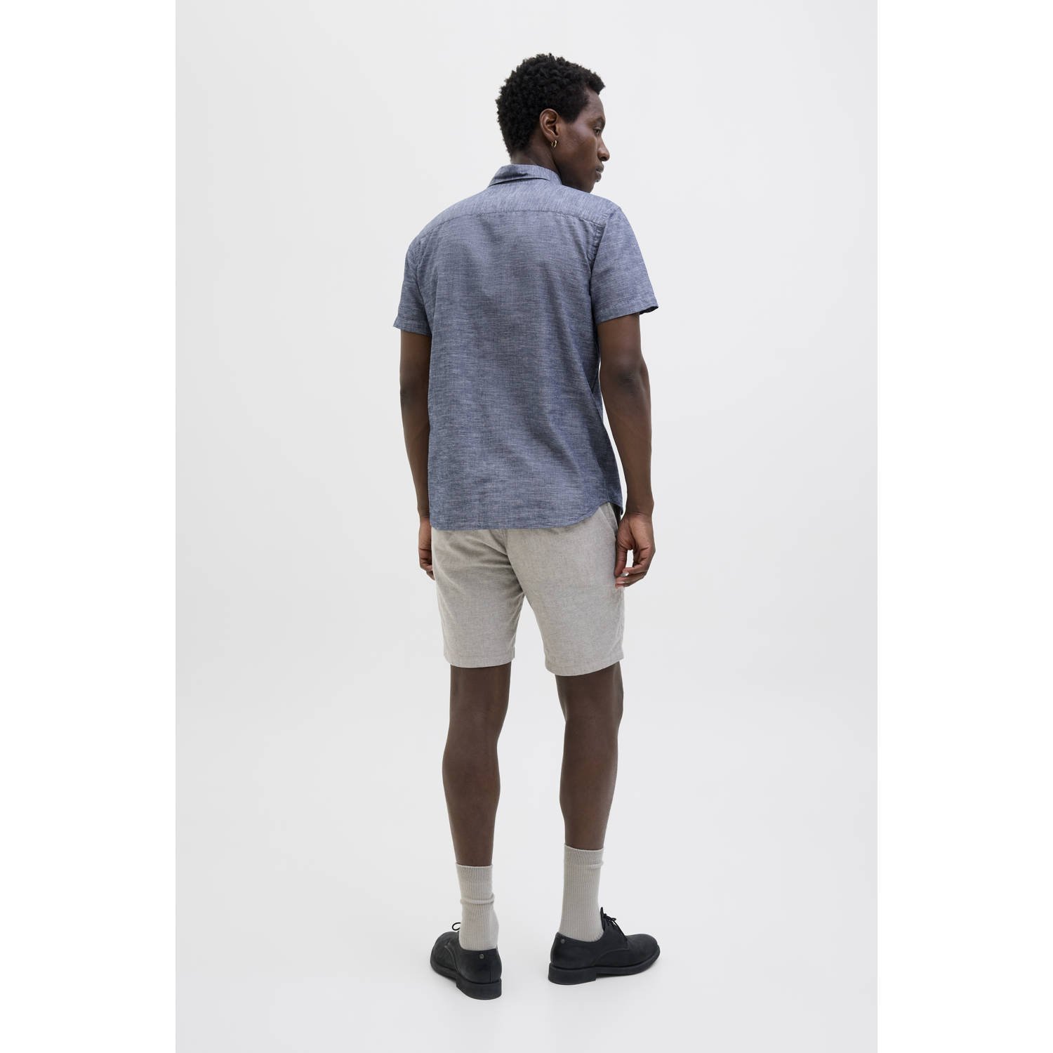 JACK & JONES PREMIUM linnen casual overhemd donkerblauw