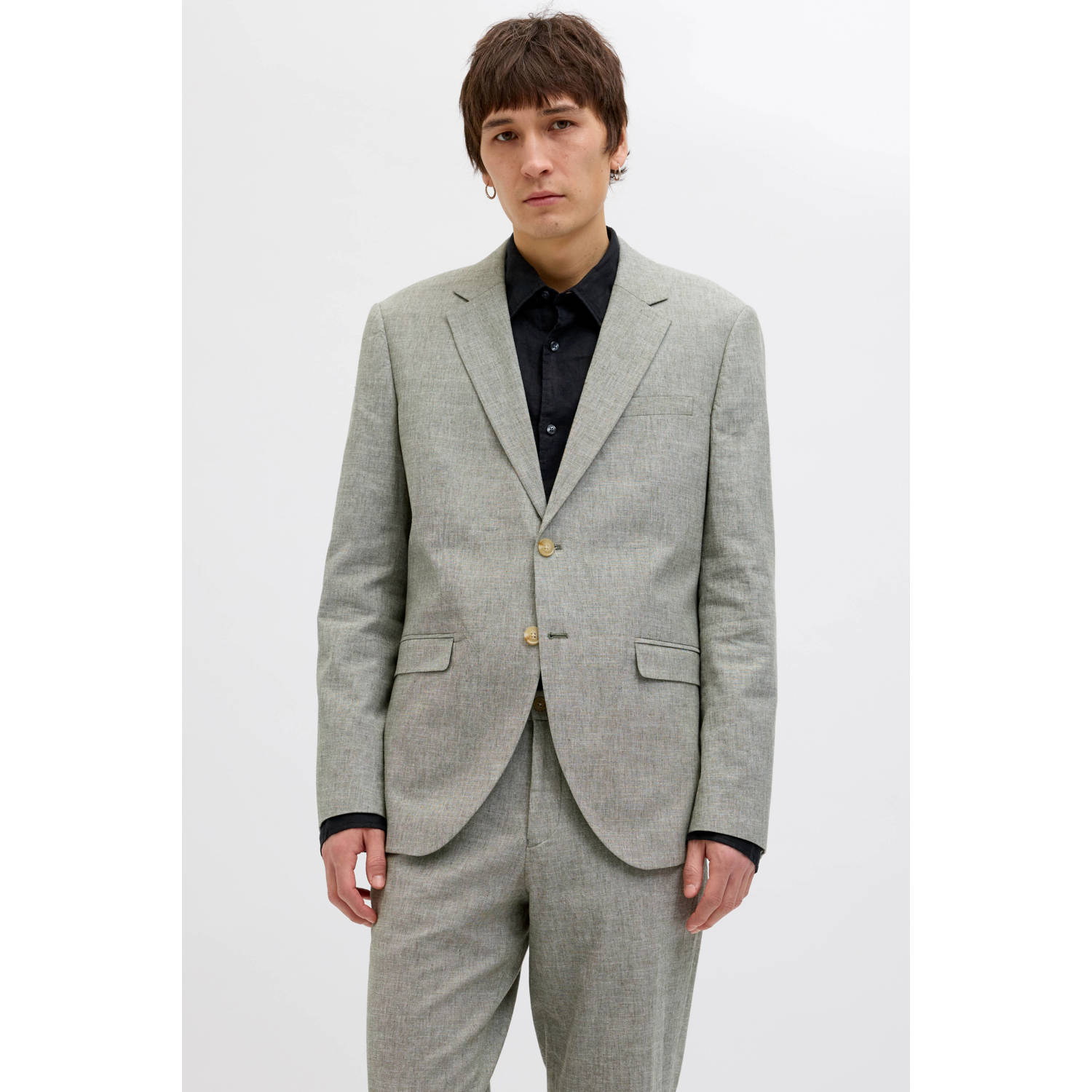 JACK & JONES PREMIUM gemêleerd slim fit colbert JPRRIVIERA met linnen grijsgroen
