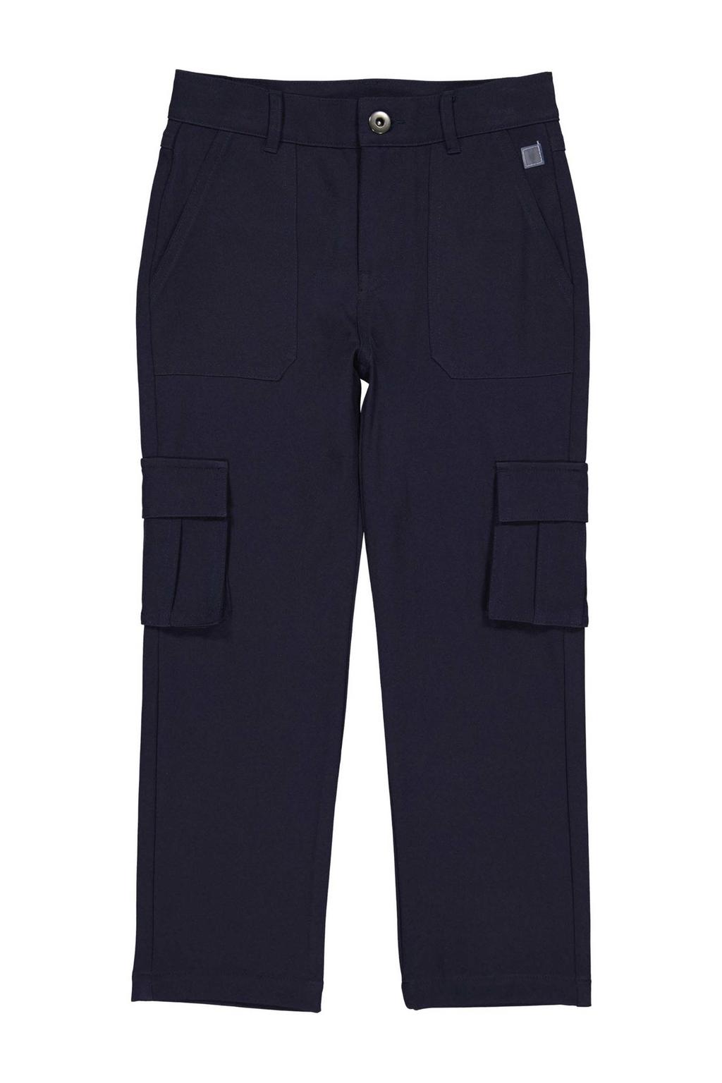 Donkerblauwe jongens LEVV Little regular casual broek van polyester met elastische tailleband met koord en effen