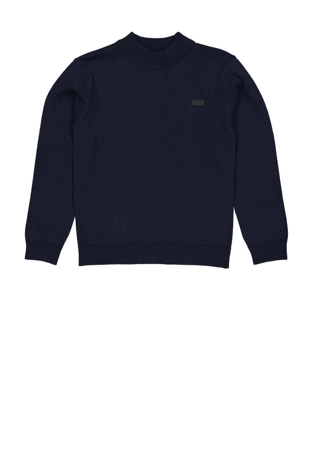 Blauwe jongens LEVV Little sweater van katoen met effen, lange mouwen, ronde hals, drukknoopsluiting en elastische boord
