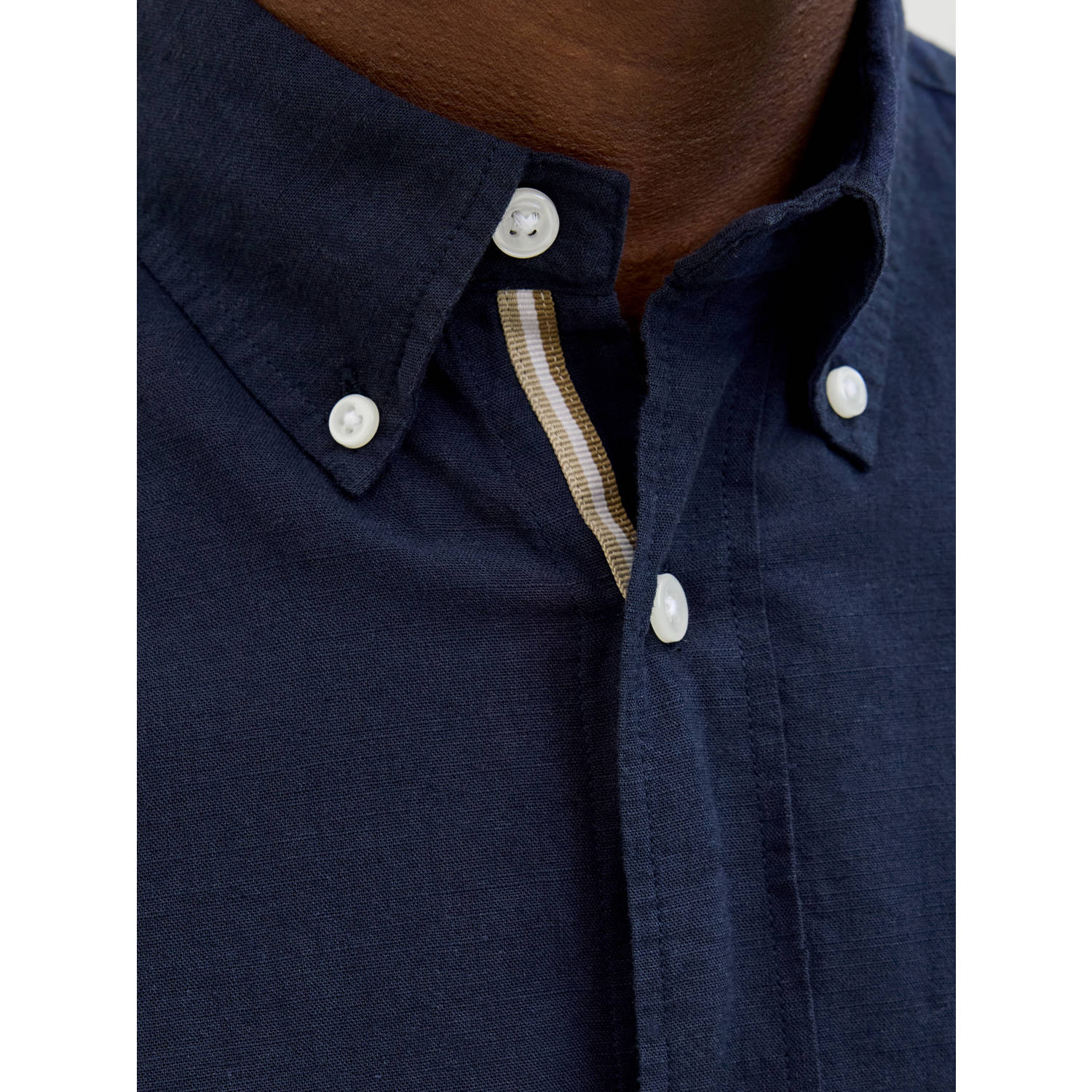 JACK & JONES PLUS SIZE linnen casual overhemd donkerblauw