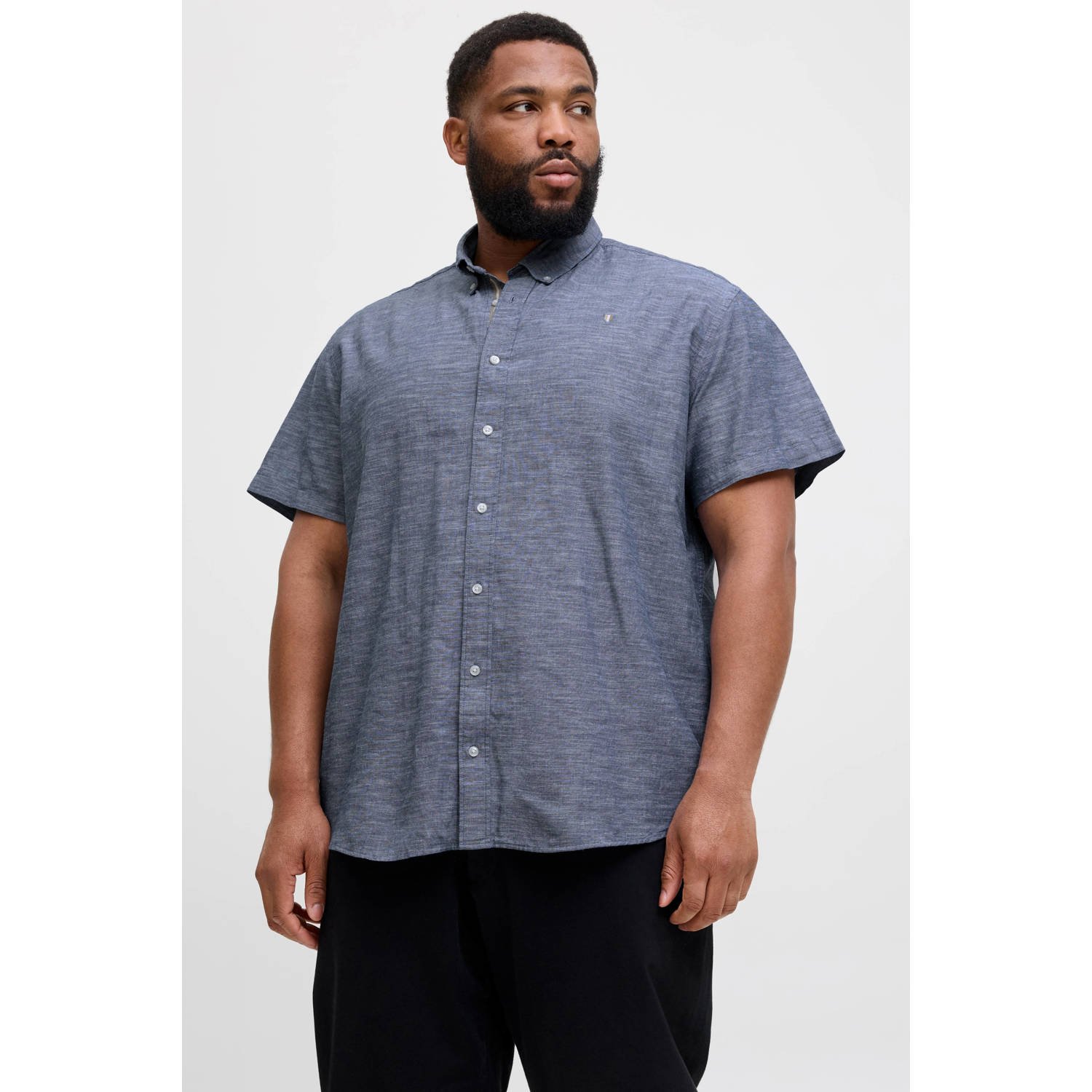 JACK & JONES PLUS SIZE linnen casual overhemd blauw