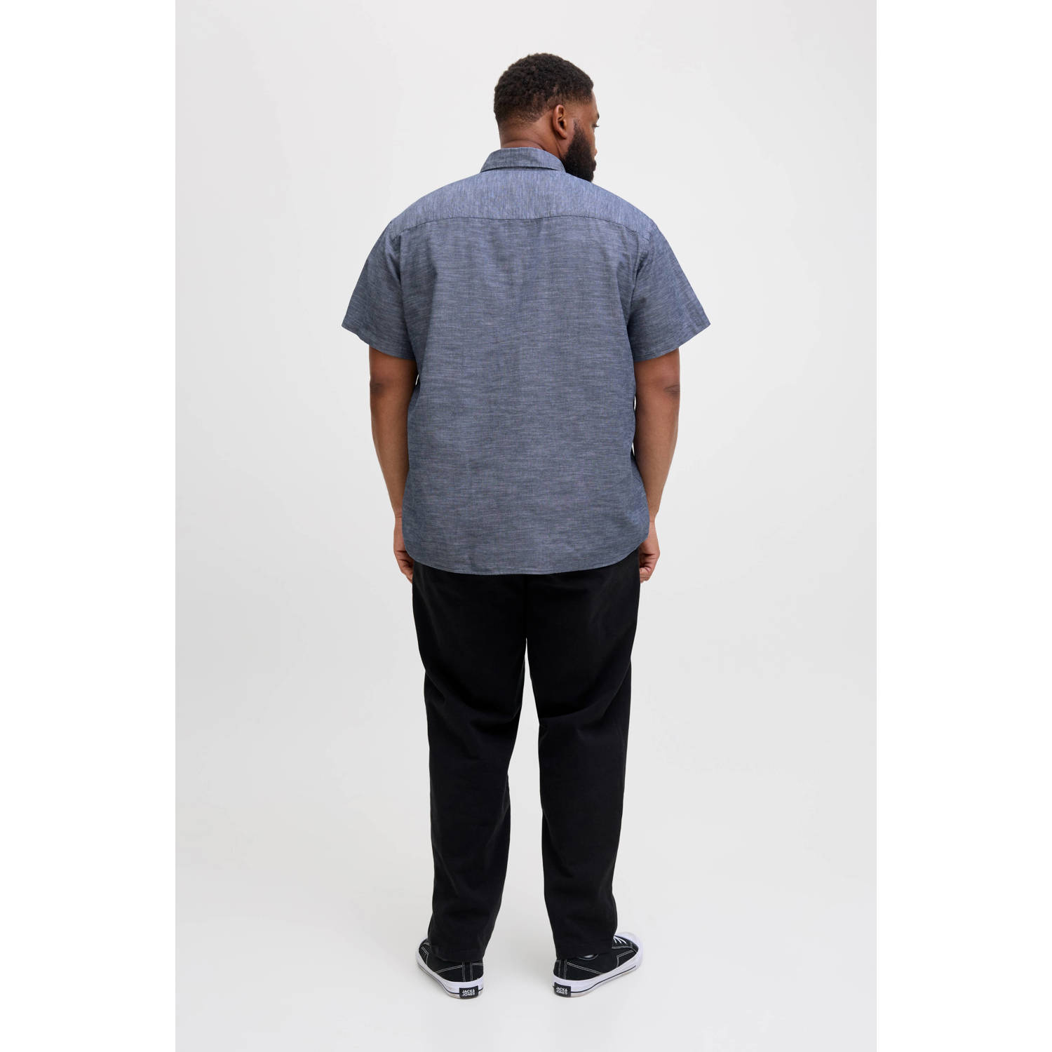 JACK & JONES PLUS SIZE linnen casual overhemd blauw