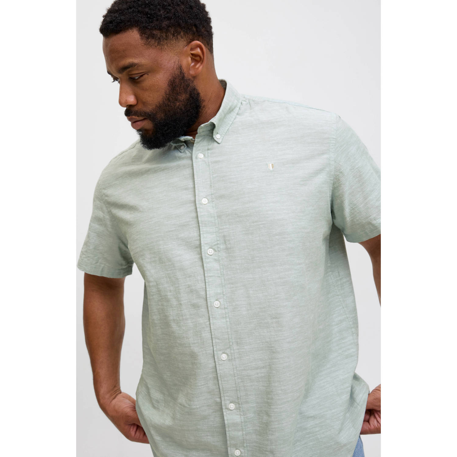 JACK & JONES PLUS SIZE linnen casual overhemd groen