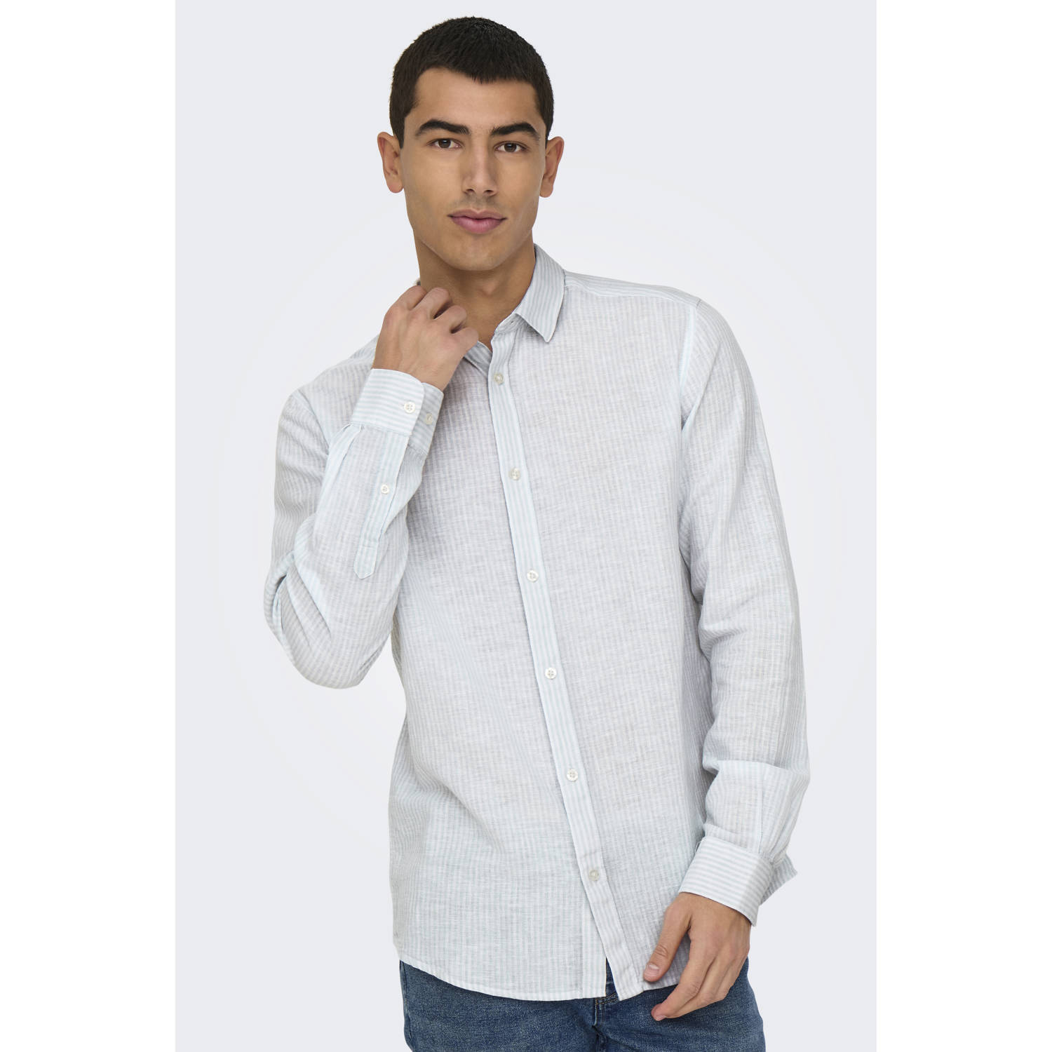 ONLY & SONS Overhemd met korte mouwen ONSCAIDEN LS STRIPE LINEN SHIRT 660 NOOS