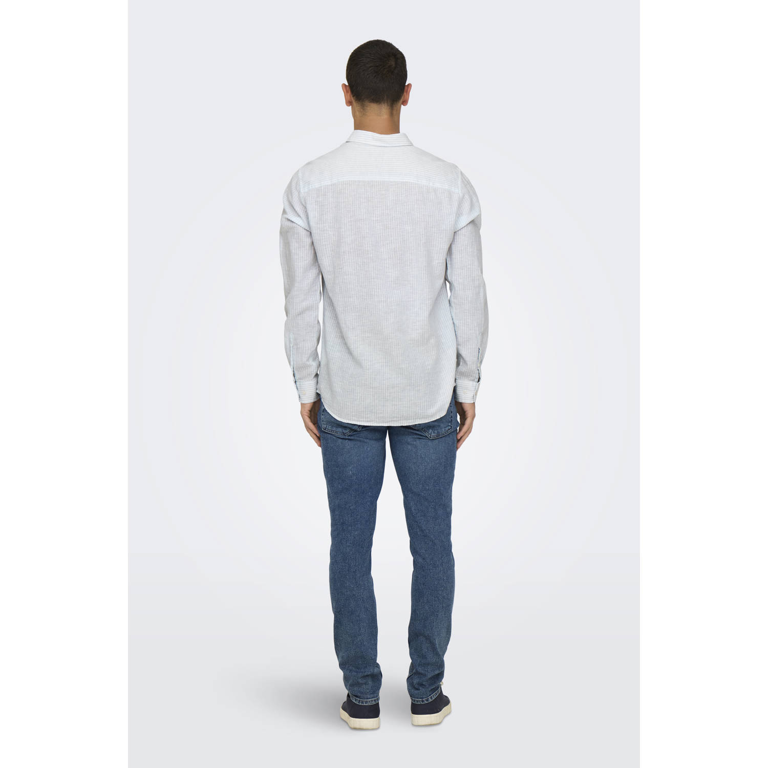 ONLY & SONS linnen casual overhemd lichtblauw