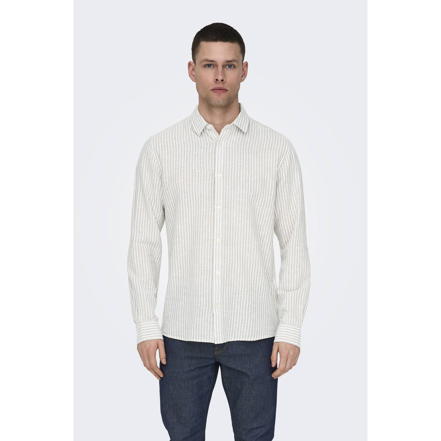 ONLY & SONS Overhemd met korte mouwen ONSCAIDEN LS STRIPE LINEN SHIRT 660 NOOS