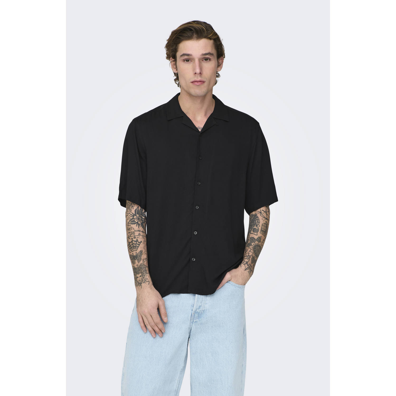 ONLY & SONS casual overhemd zwart