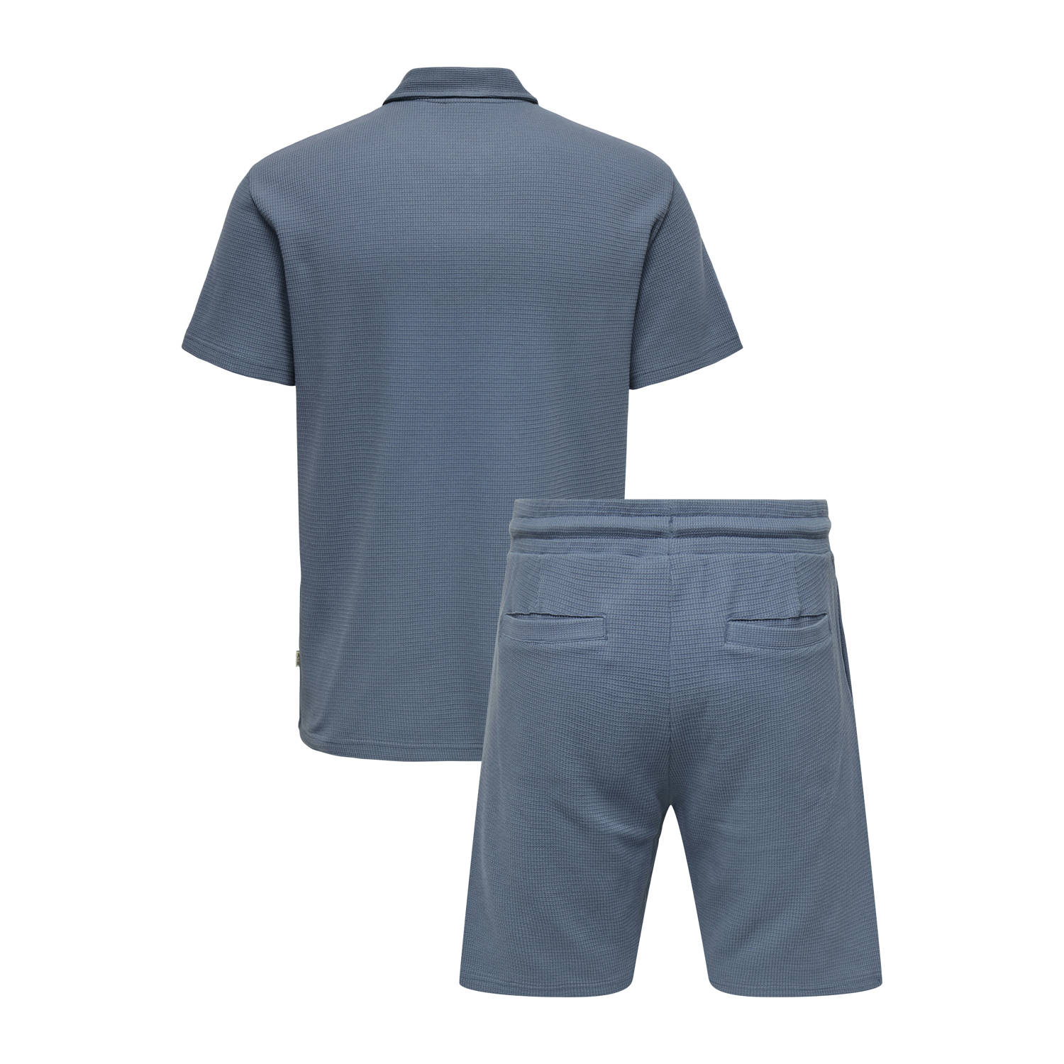 ONLY & SONS regular polo en short met textuur blauw