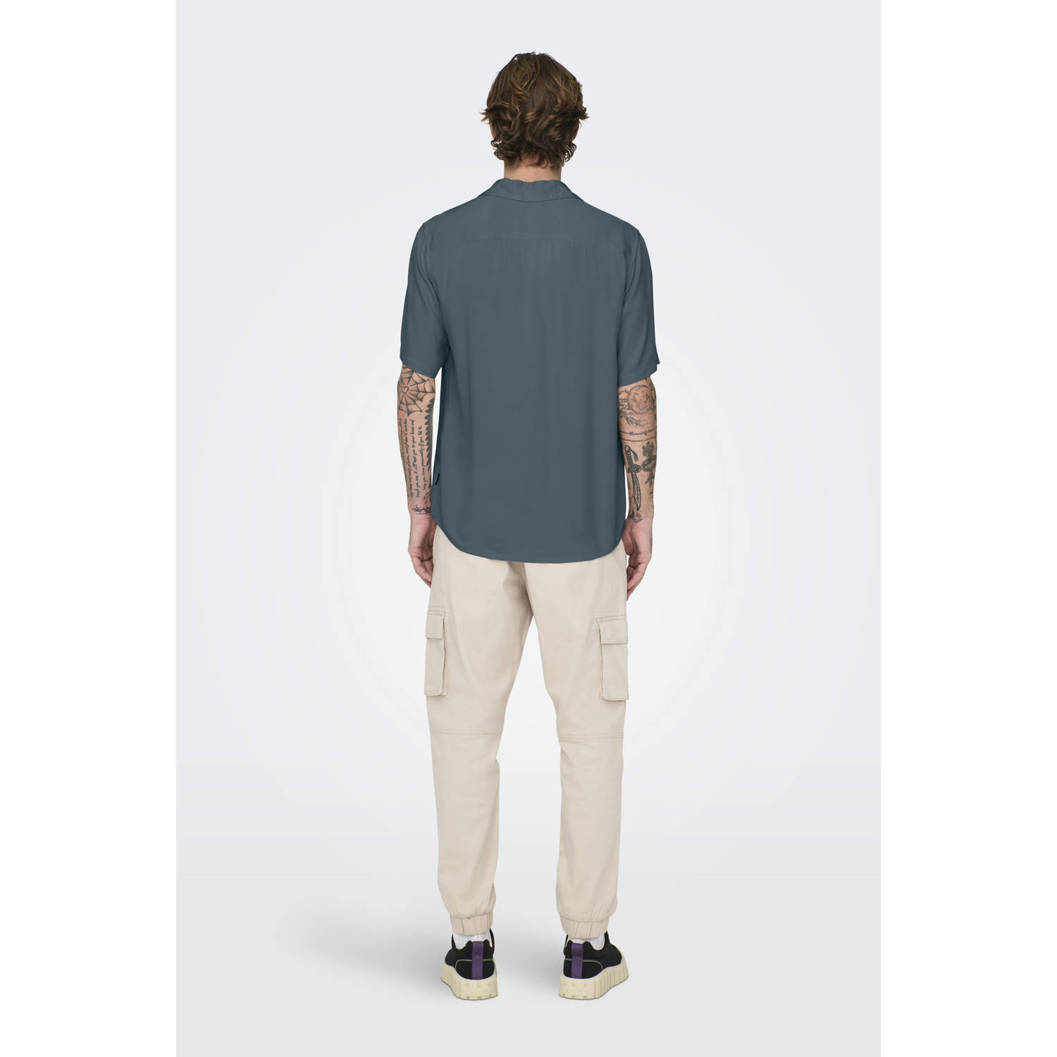 ONLY & SONS casual overhemd grijsblauw