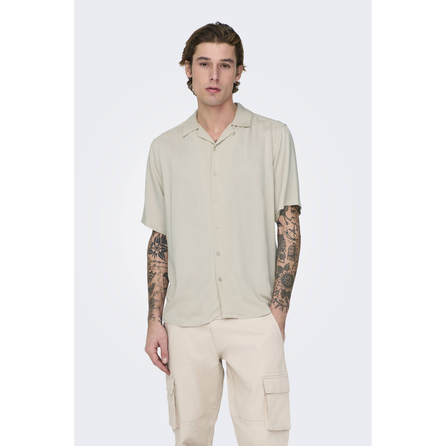 ONLY & SONS casual overhemd beige