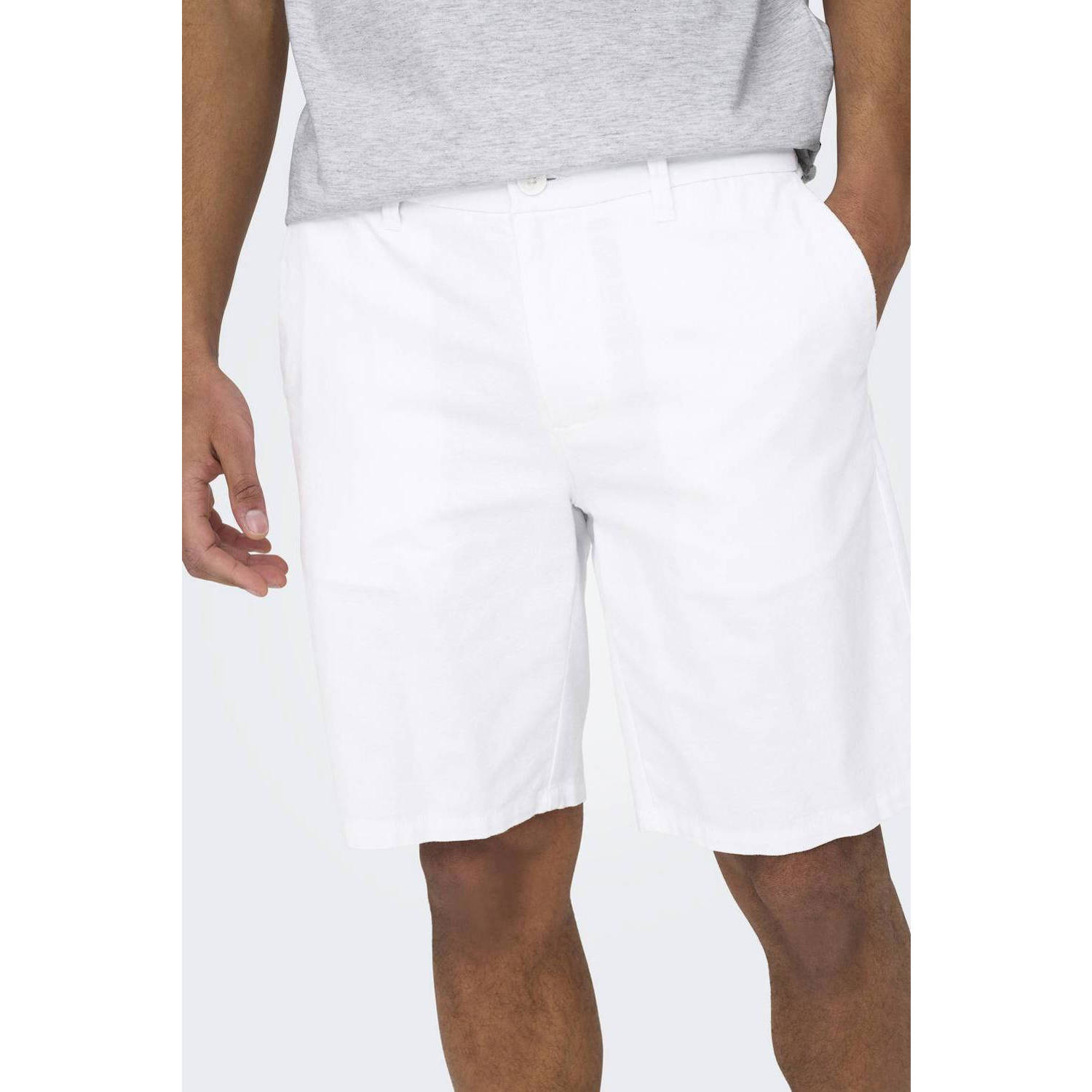 Only & Sons Linnen Bermuda Shorts voor Mannen White Heren
