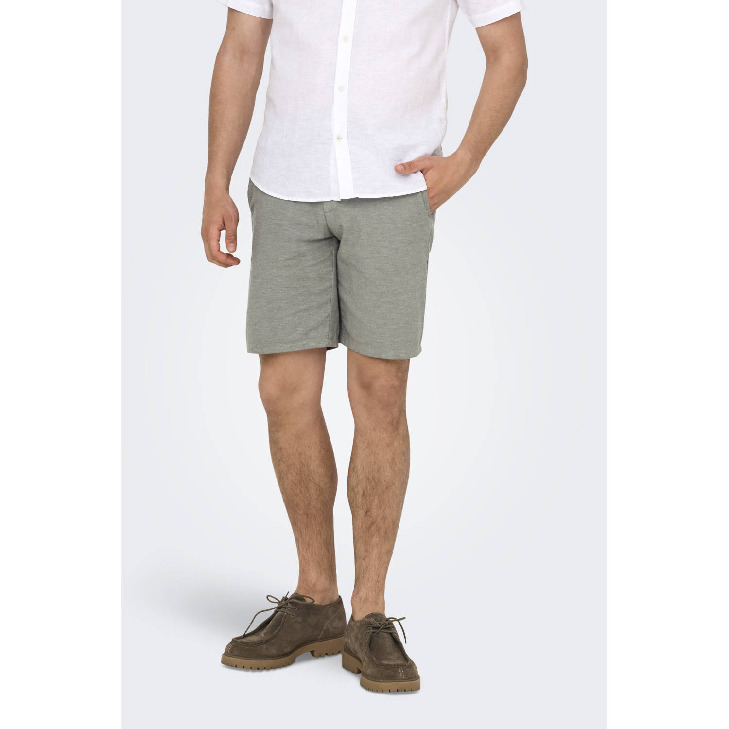 ONLY & SONS linnen regular chino short ONSMARK grijs