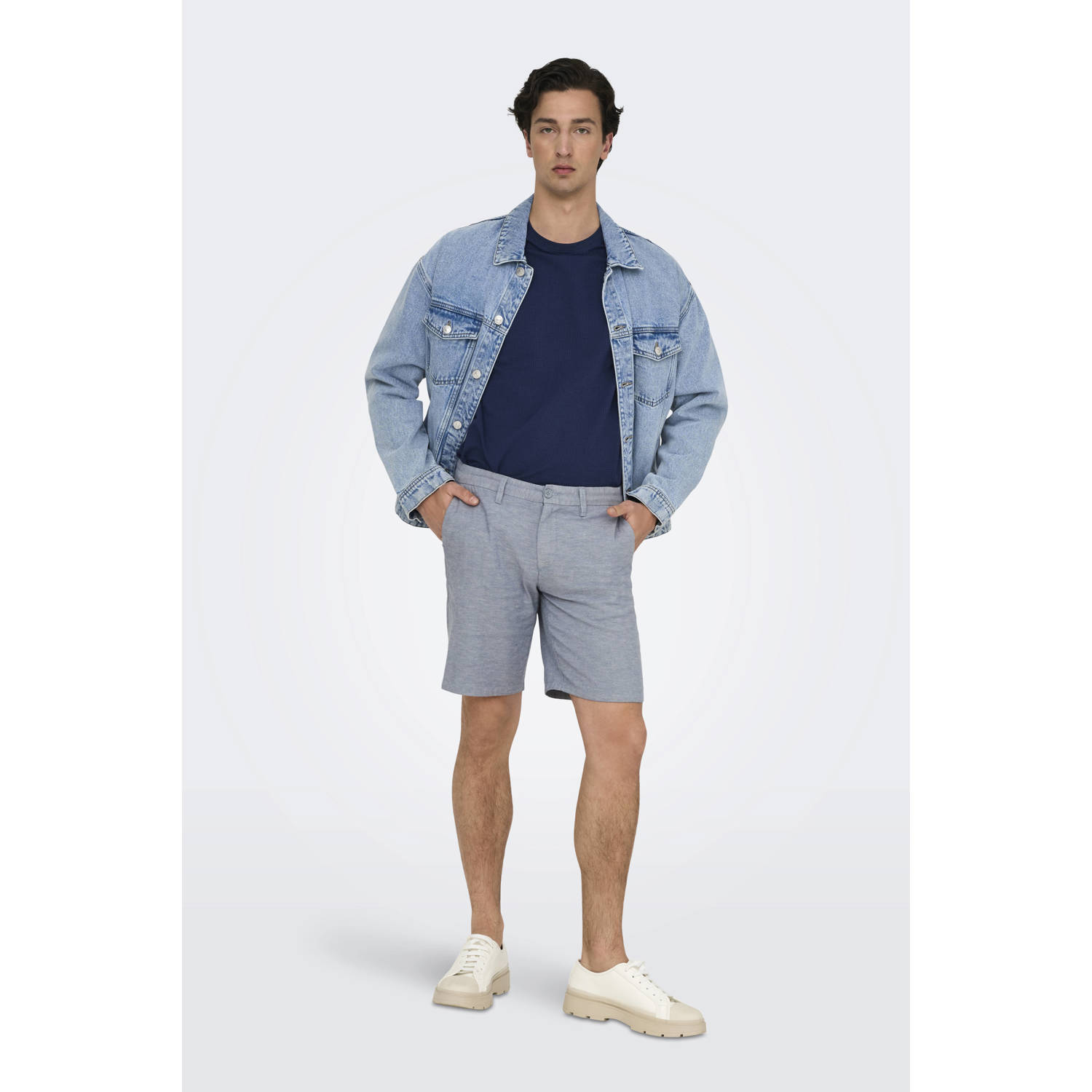 ONLY & SONS linnen regular chino short ONSMARK blauw