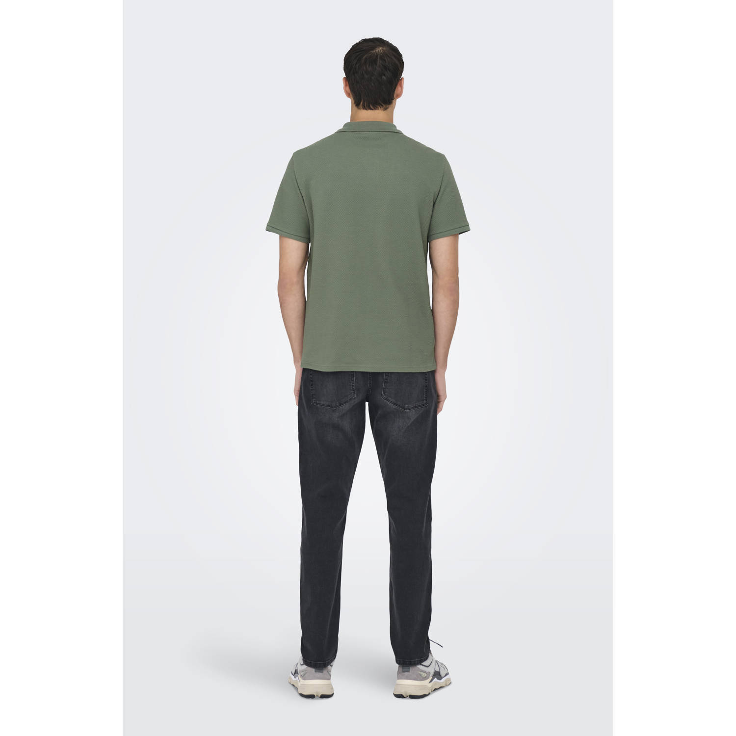 ONLY & SONS regular polo met ingebreid patroon olijfgroen