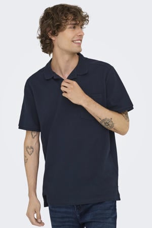 regular polo met textuur donkerblauw
