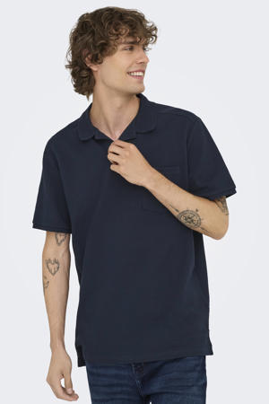 regular polo met textuur donkerblauw