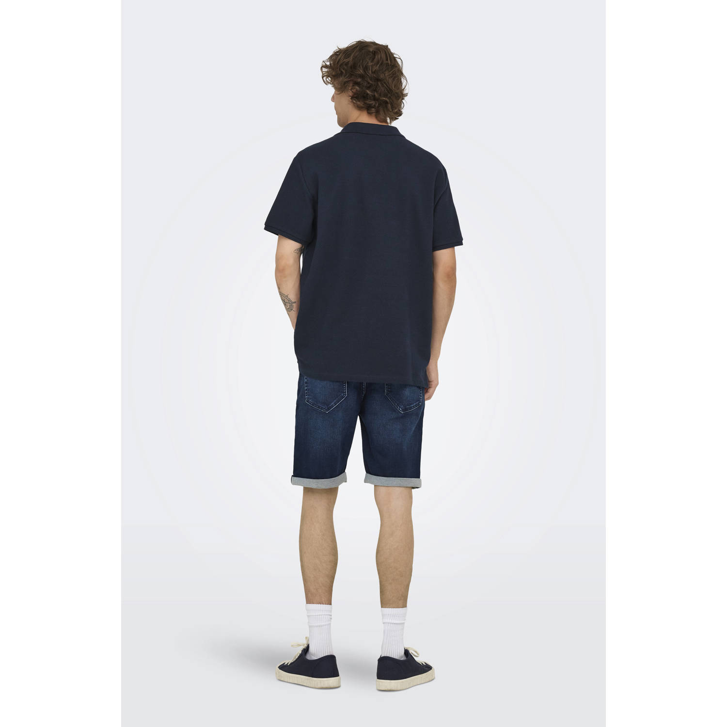 ONLY & SONS regular polo met ingebreid patroon donkerblauw
