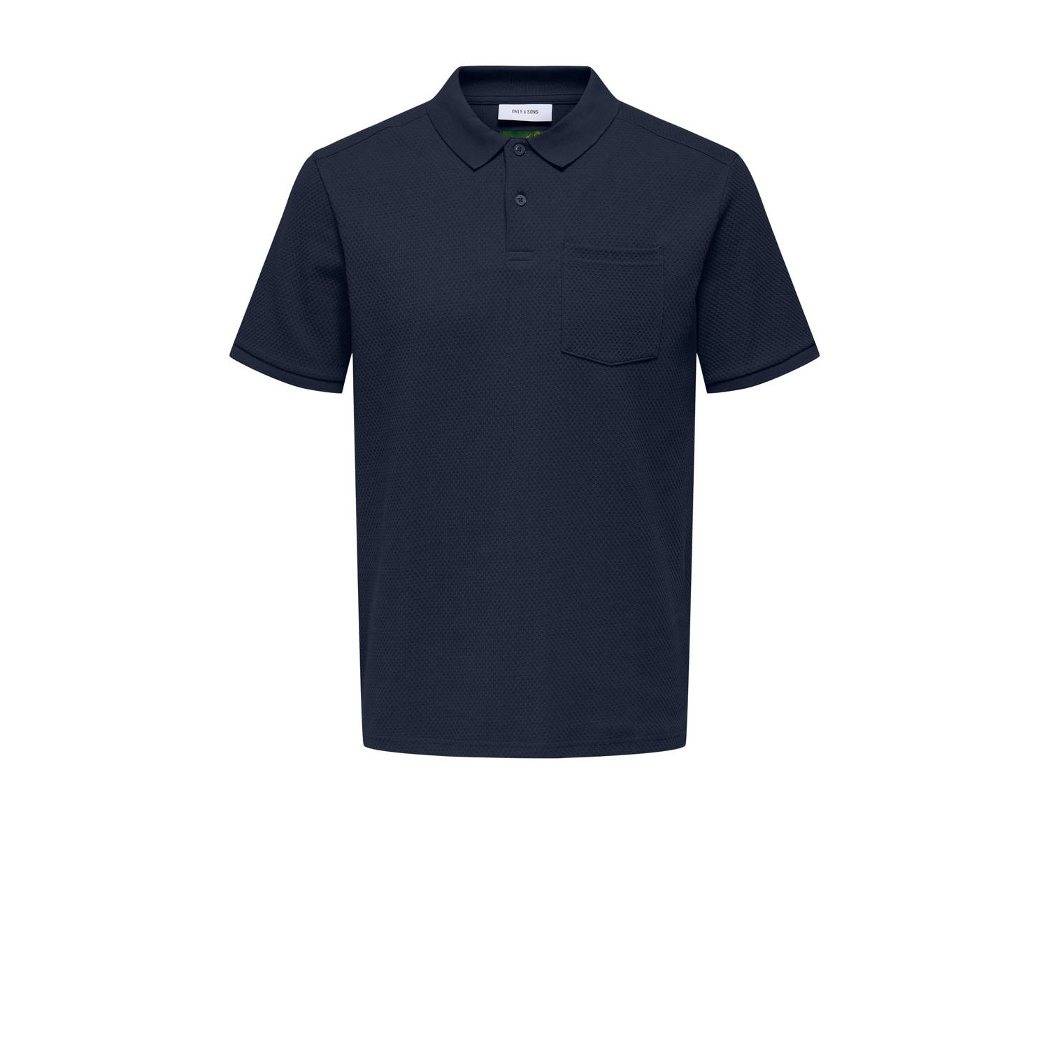 ONLY & SONS regular polo met ingebreid patroon donkerblauw