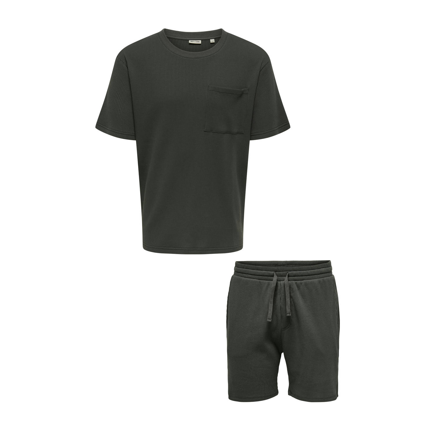 ONLY & SONS relaxed t-shirt en short met textuur donkergroen