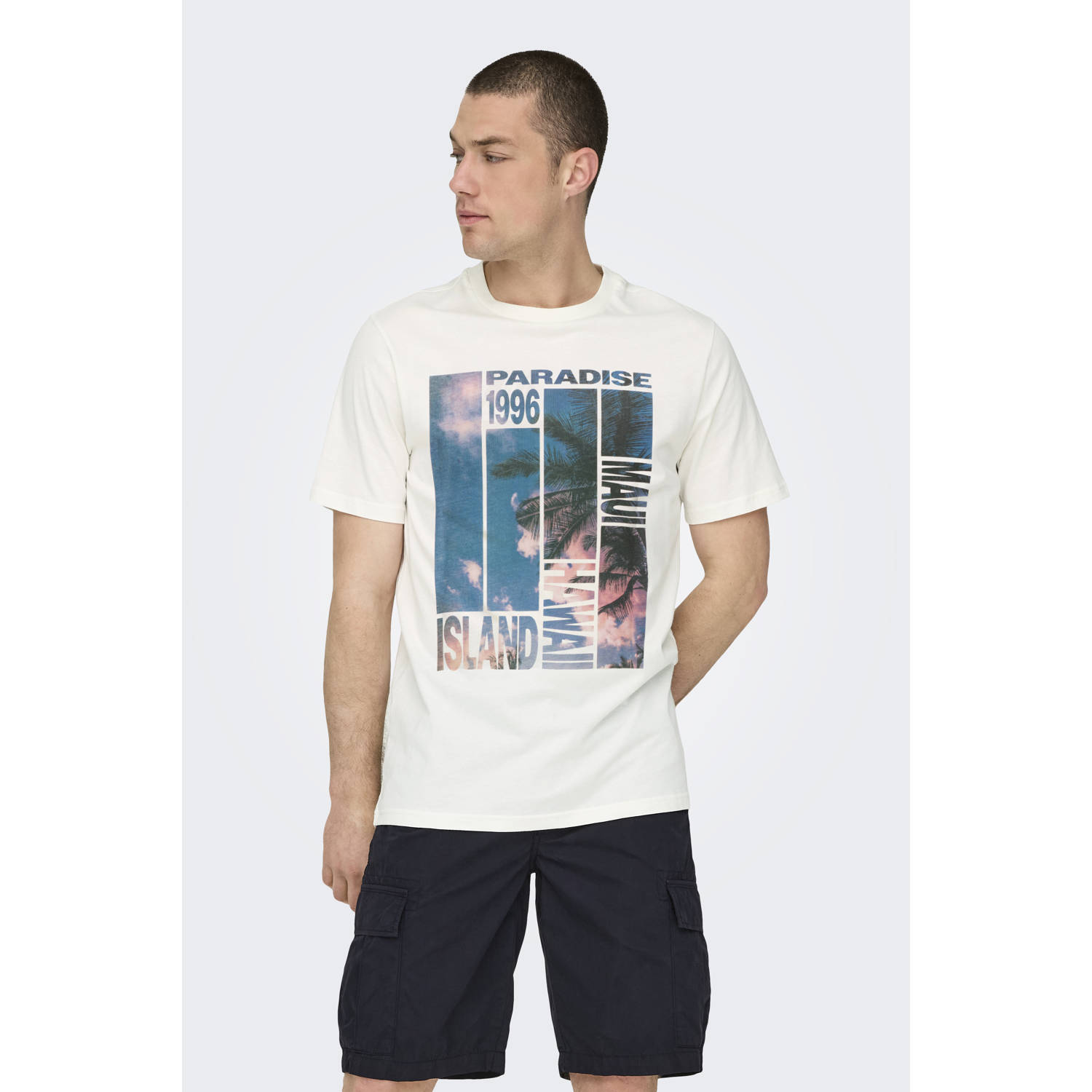 Only & Sons Regular fit T-shirt met motiefprint