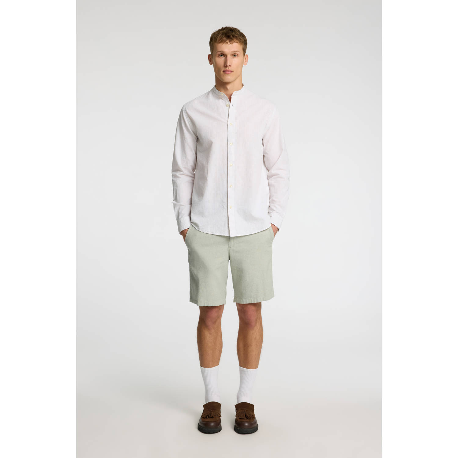 SELECTED HOMME linnen regular chino short lichtgroen