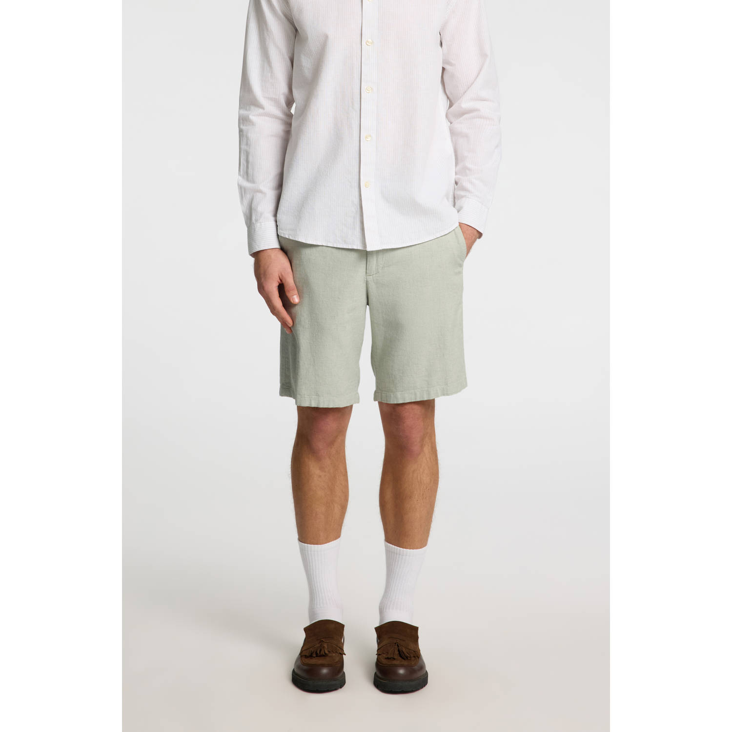 SELECTED HOMME linnen regular chino short lichtgroen