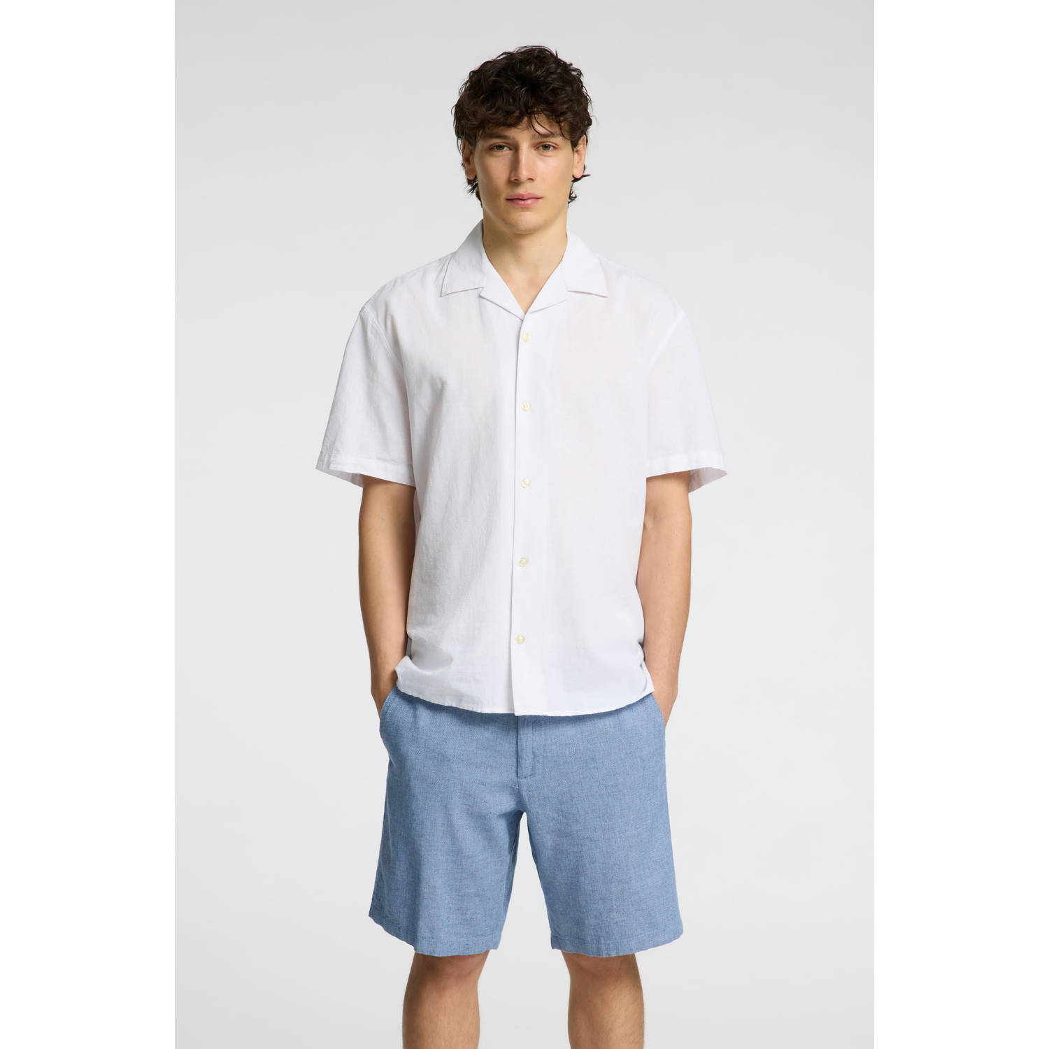 SELECTED HOMME linnen regular chino short blauw