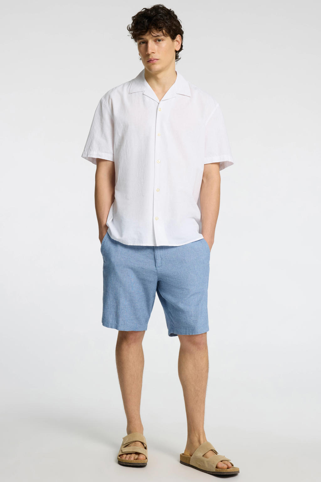 Selected linnen regular chino short blauw