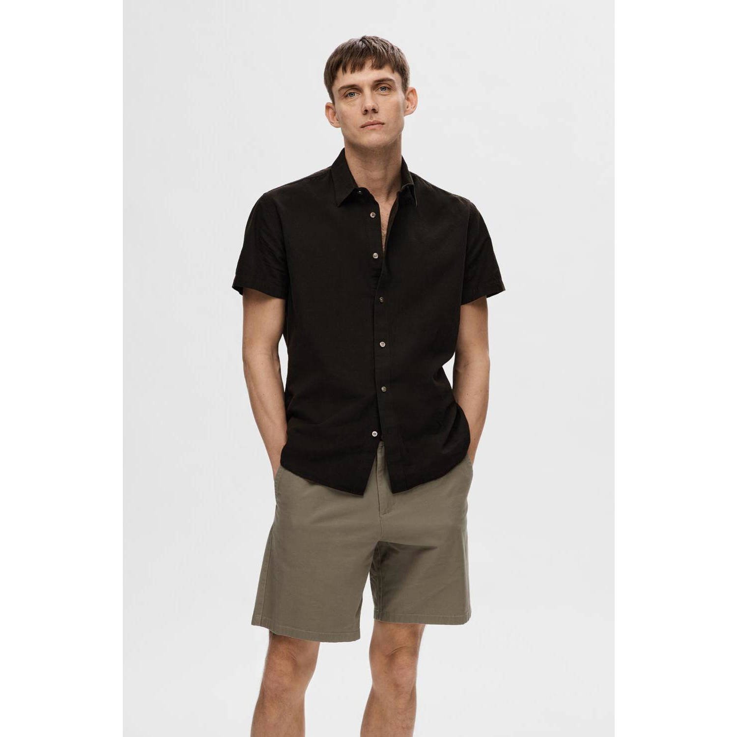 SELECTED HOMME linnen casual overhemd zwart