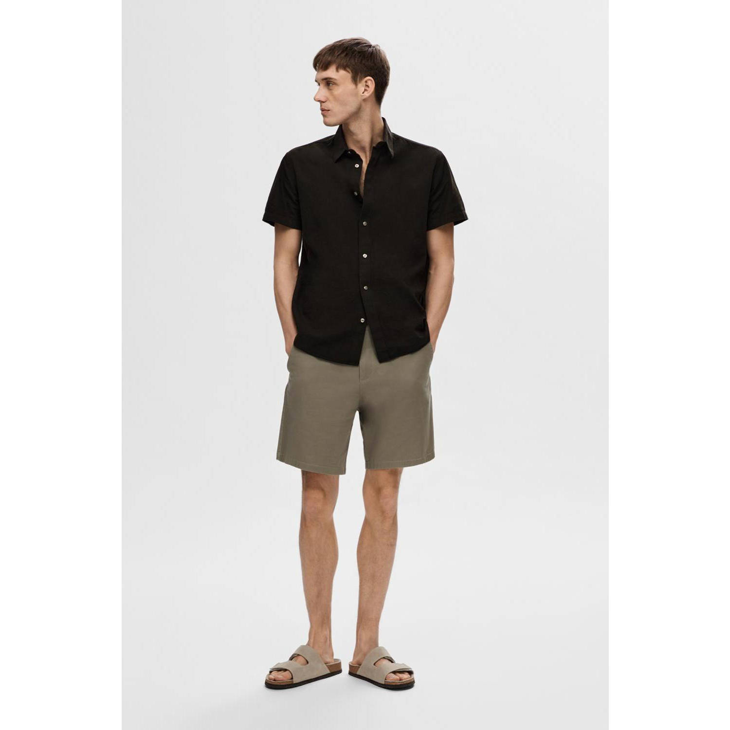 SELECTED HOMME linnen casual overhemd zwart