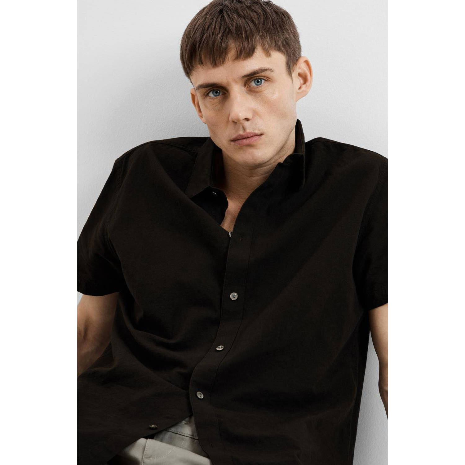 SELECTED HOMME linnen casual overhemd zwart